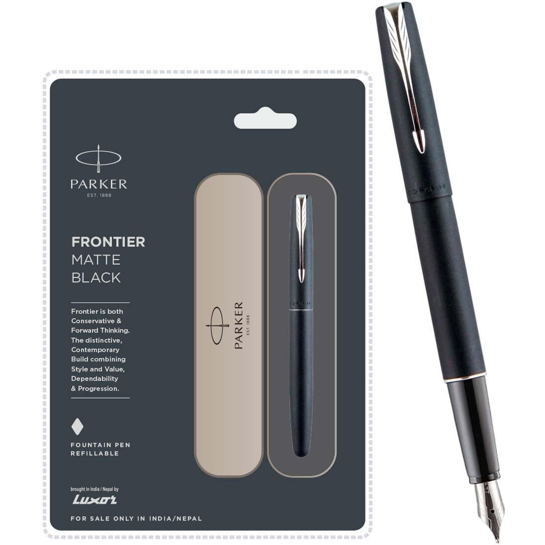 Parker Frontier Matte Black Chrome Trim Fountain Pen | Corporate Gift | Ideal For Professional Use
