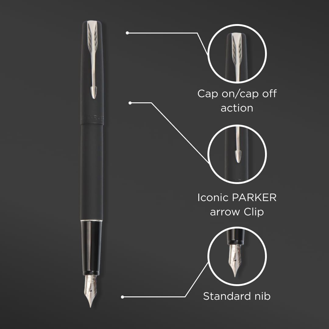 Parker Frontier Matte Black Chrome Trim Fountain Pen | Corporate Gift | Ideal For Professional Use