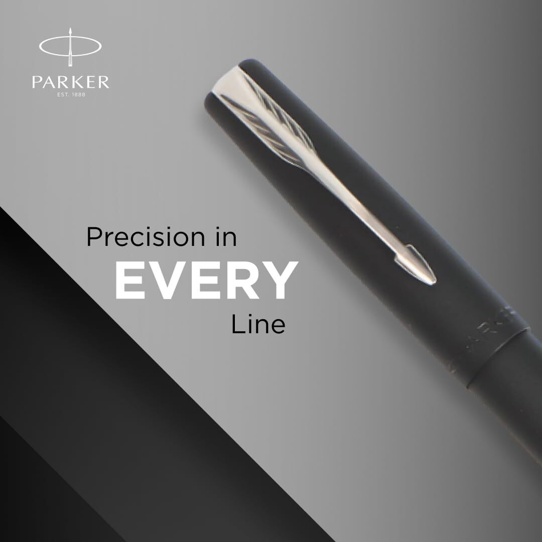 Parker Frontier Matte Black Chrome Trim Fountain Pen | Corporate Gift | Ideal For Professional Use