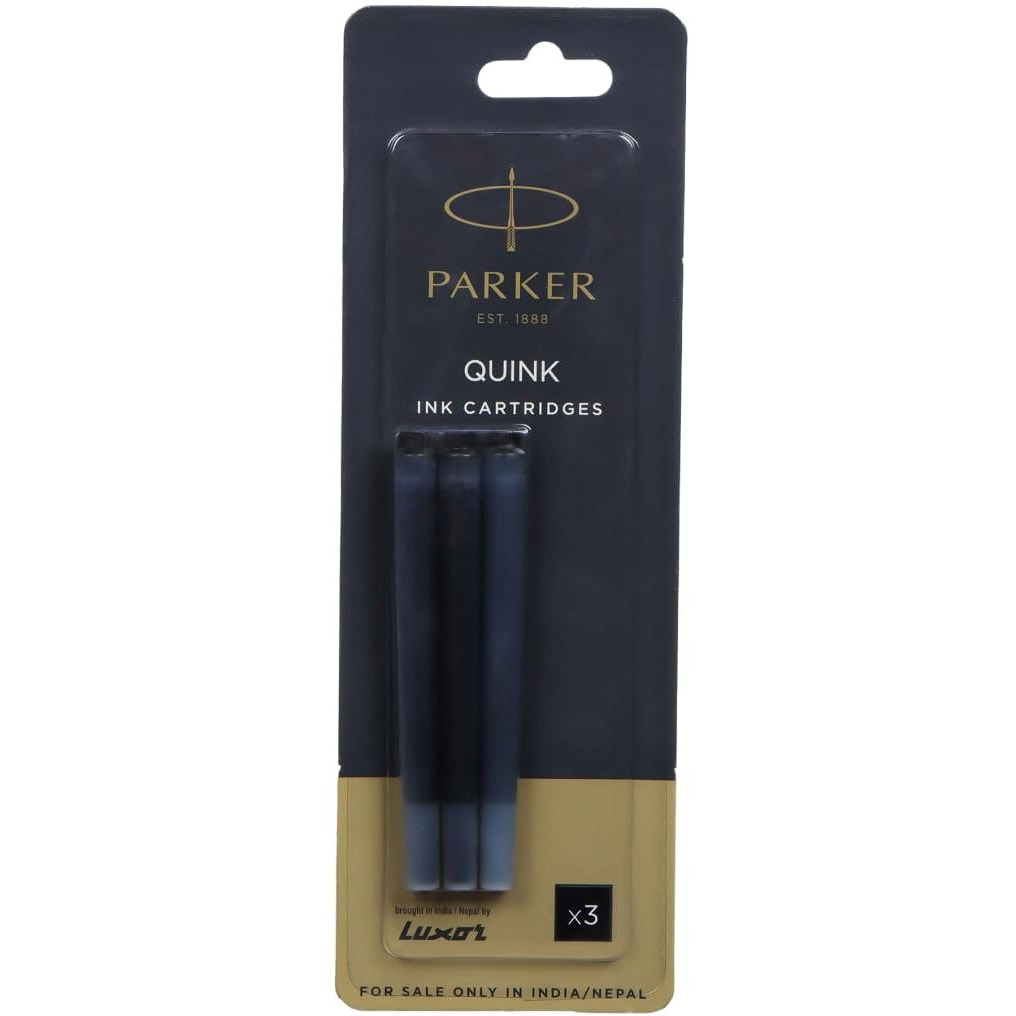 Parker Quink Cartridge| Black Ink Color | Quick - Drying Ink | No - Smear Writing