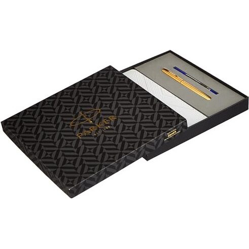 Parker Gift Set | Frontier Gold Roller Ball Pen with White Paper Notebook | 1 Pen + 1 Note Book| Ink Color - Blue