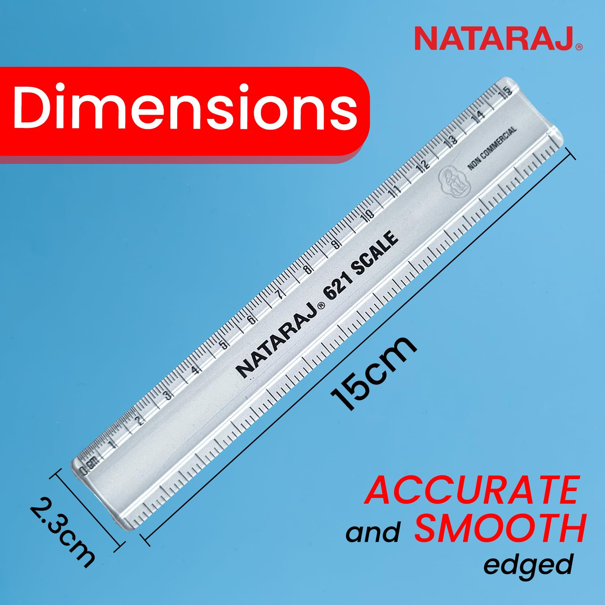 Nataraj 621 Scale 15 CM | High Accuracy | Smooth and Rounded Edges | Child-Safe | Bold Markings for Precise Results | Resists Chipping | Special MM Markings for Students & Professionals | Pack of 10