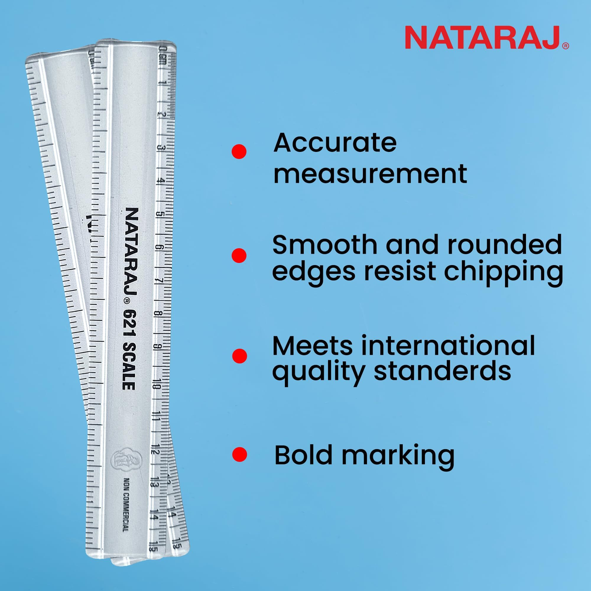 Nataraj 621 Scale 15 CM | High Accuracy | Smooth and Rounded Edges | Child-Safe | Bold Markings for Precise Results | Resists Chipping | Special MM Markings for Students & Professionals | Pack of 10