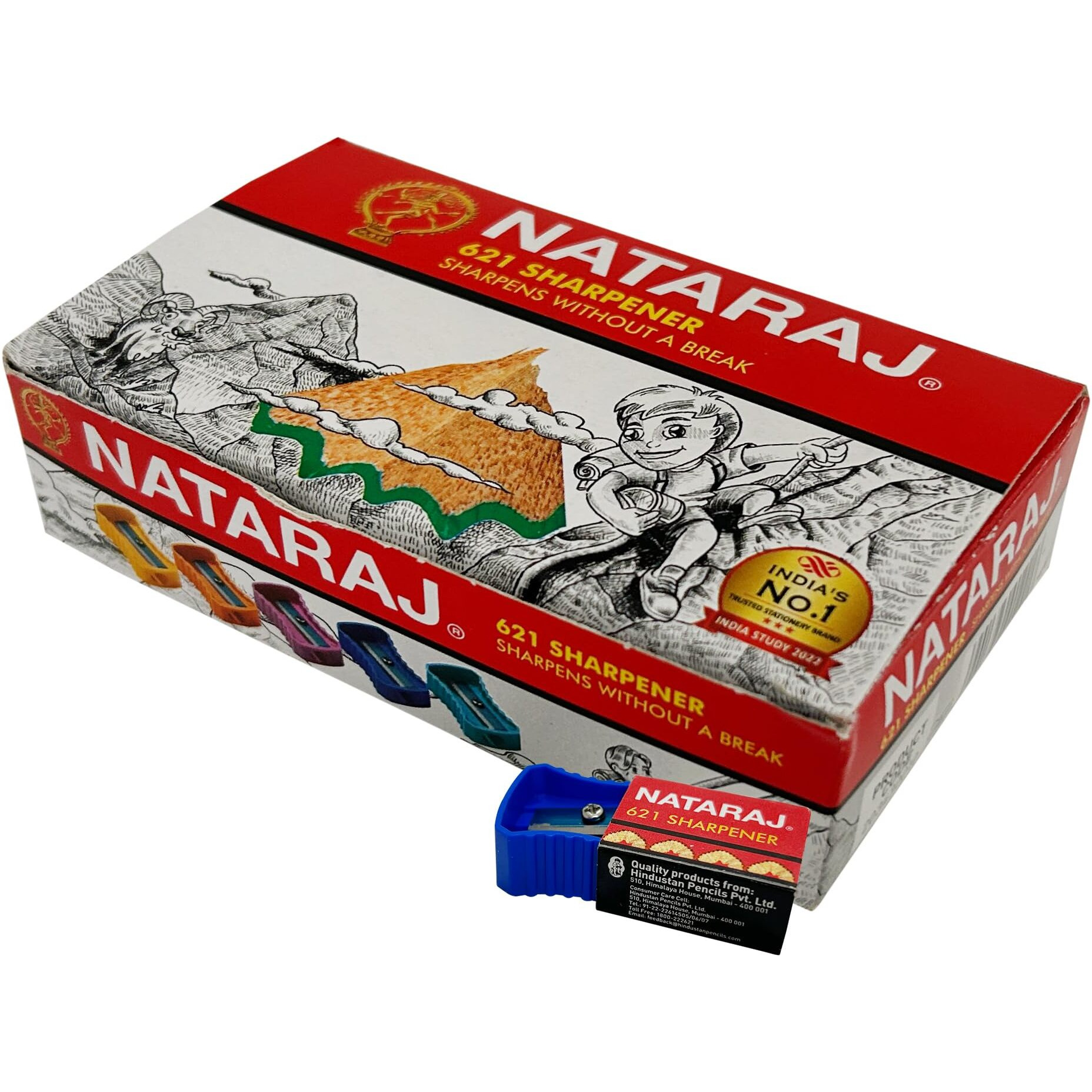 Nataraj 621 Sharpener, Hassle-free Sharpening, Scientifically Angled Blade, Reduces Hand Strain, Ergonomic Design, Anti-rust Coating, Highly Durable, Conveniently Portable, Pack of 20