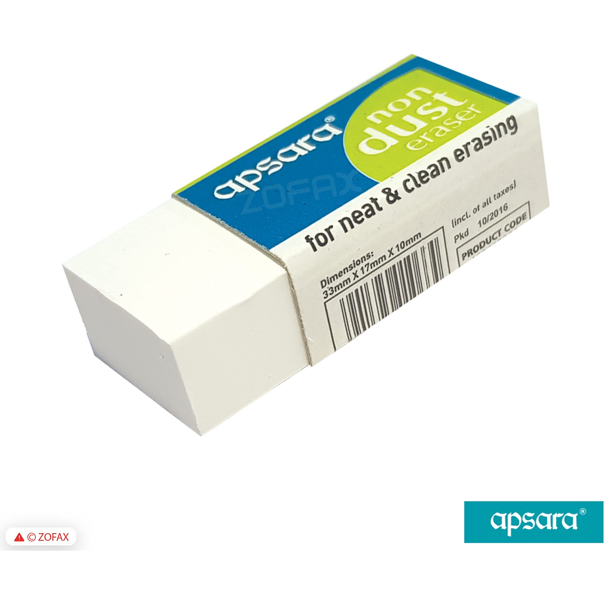 Apsara Non Dust Eraser Regular | Erases Gently | No Paper Damage | Soft & Smooth | Residue sticks to eraser | Use for Students, Artists, Professionals | Pack of 20 Erasers