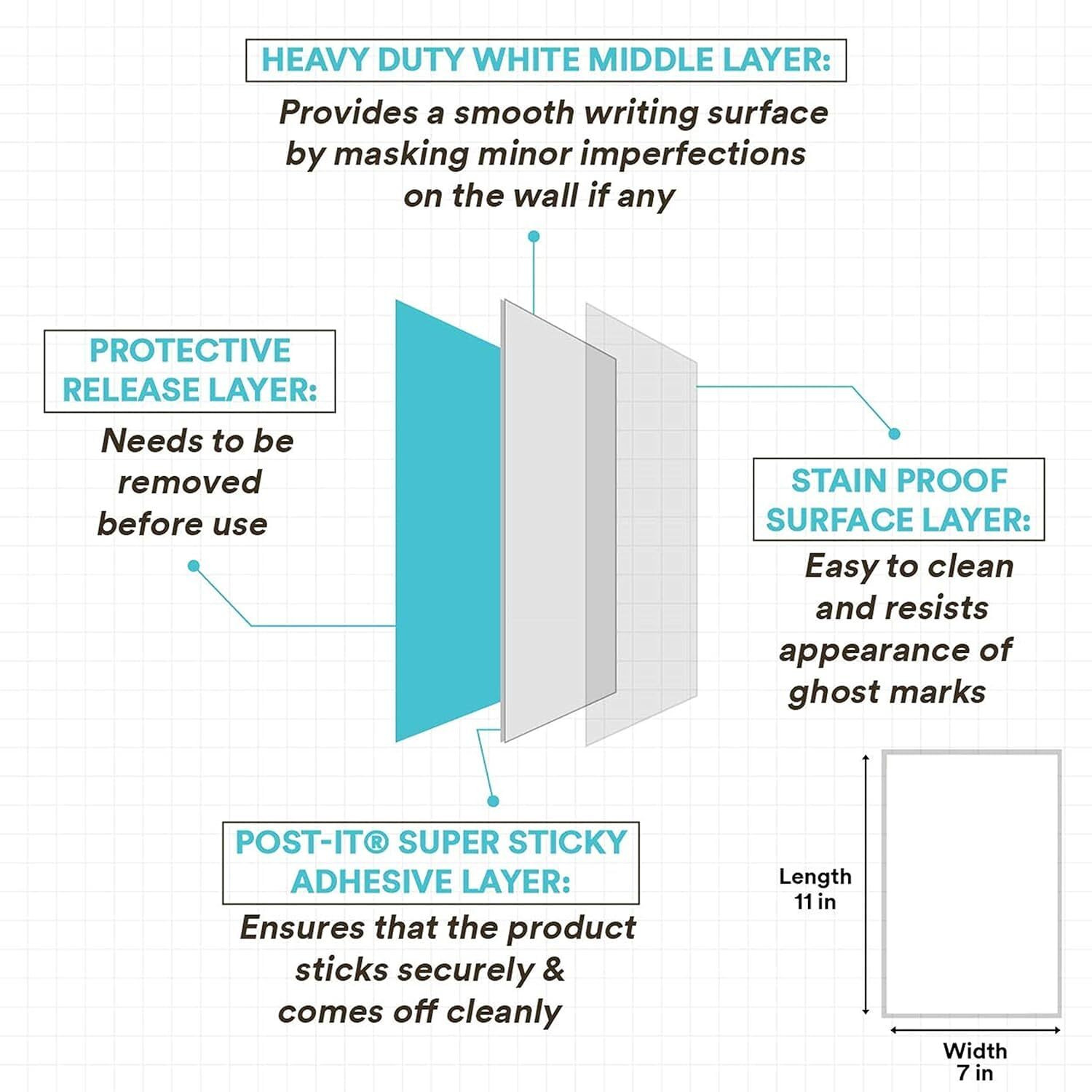 Post-it Daily Planner Dry Whiteboard Film - 7 x 11 Inches, 1 Pack (Multicolour)