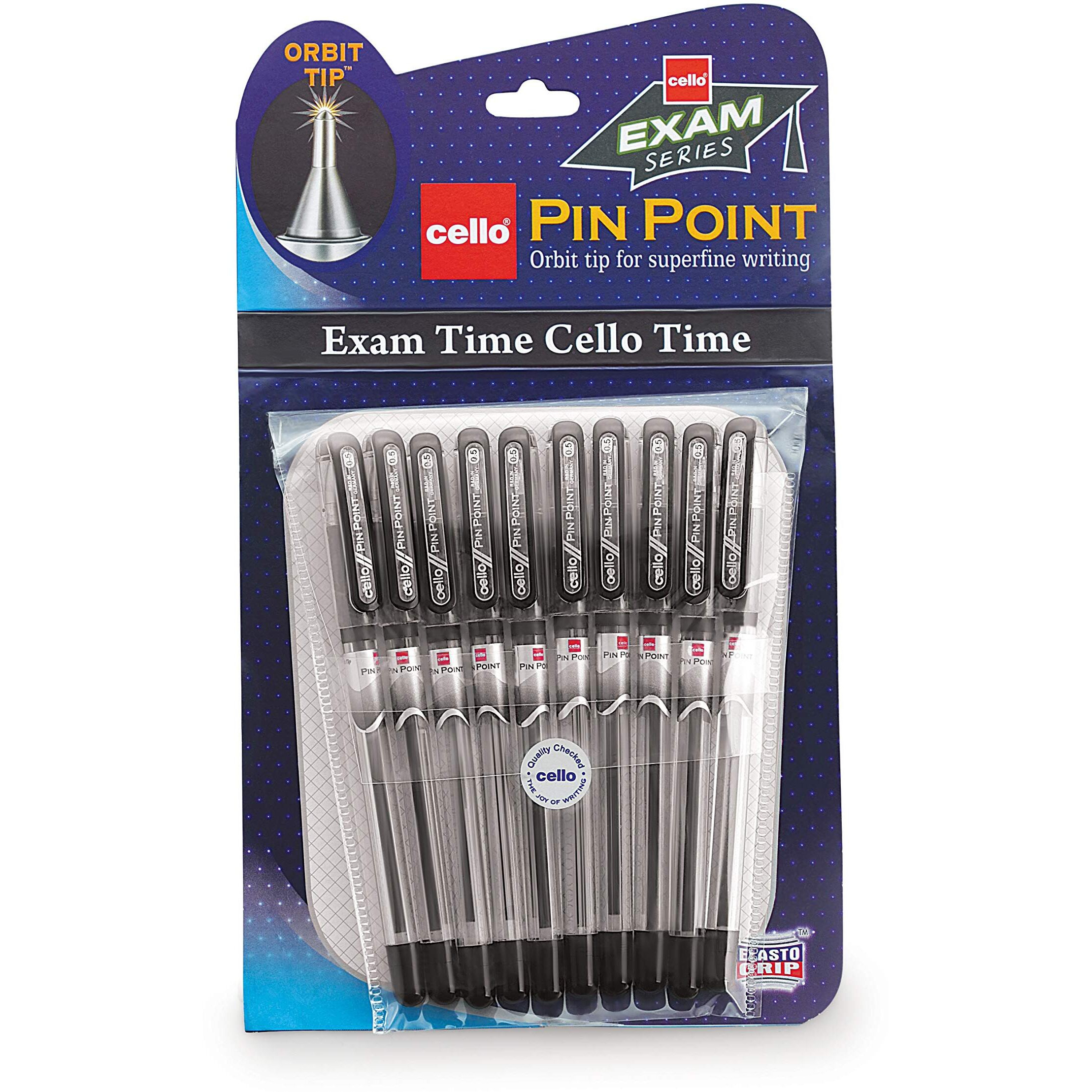Cello Pinpoint Ball Pen|Pack Of 10|Lubriflow Ink System|Elasto Grip|Lightweight Ball Pen|Pen|Ball Pen|Best Pen For Exam|Black