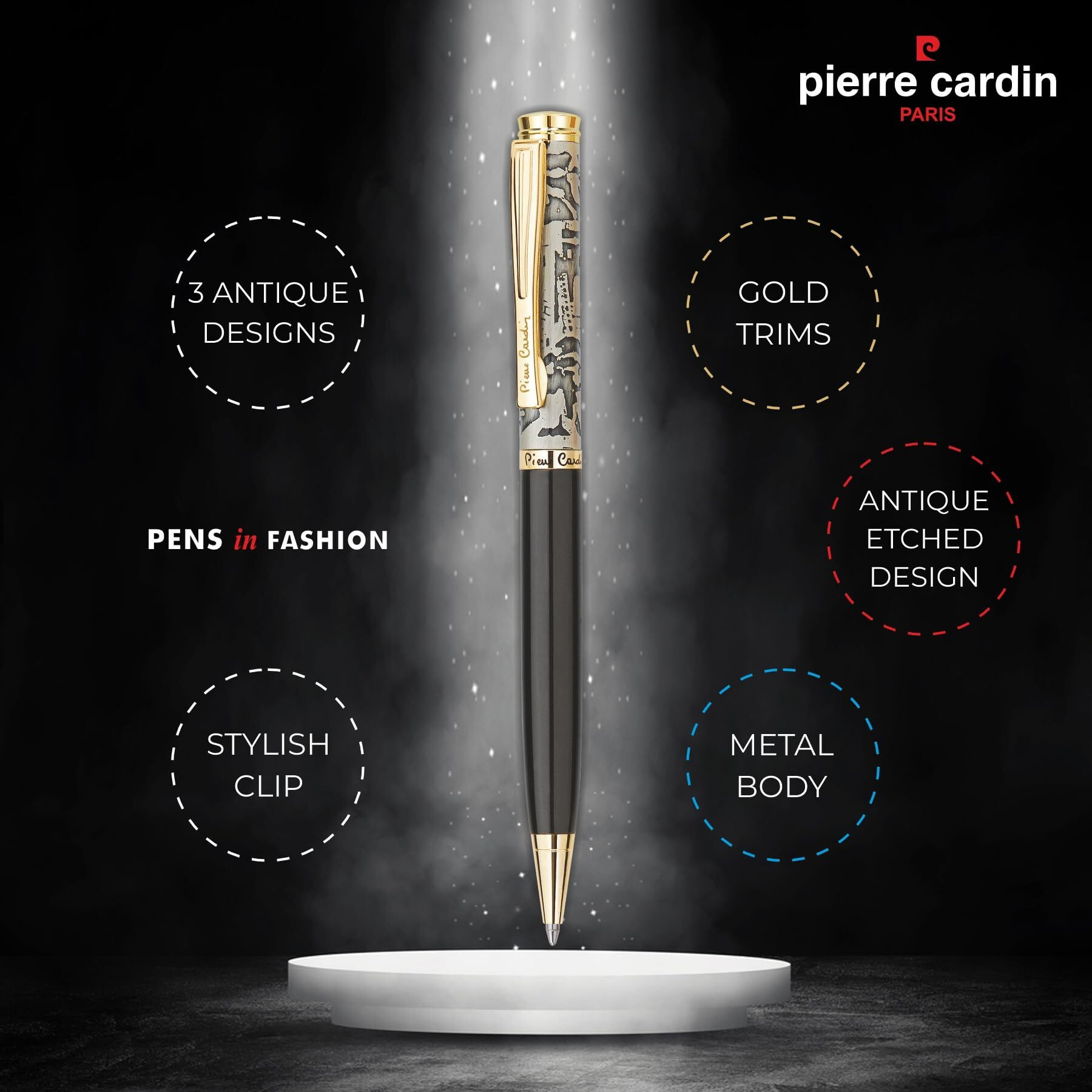 Pierre Cardin Antica Metal Premium Ball Pen with Twist Mechanism | Luxurious & Stunning Pocket Pen with Gold Finish Clip | Ideal For Christmas, New Year & Corporate Gifting