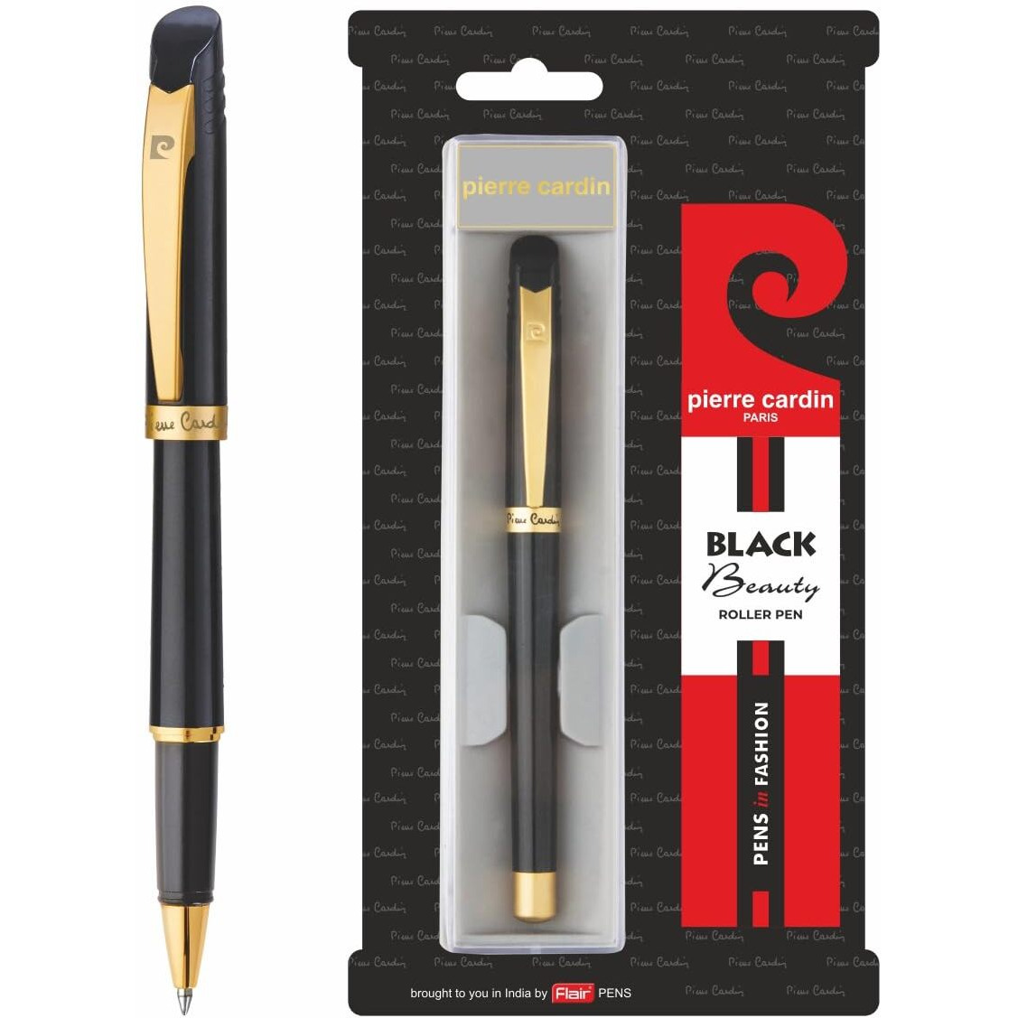 Pierre Cardin Black Beauty Premium Metal Roller Ball Pen | Luxurious Acrylic Black Body with Satin Gold Finish Clip | Ideal for Festive & Corporate Gifting