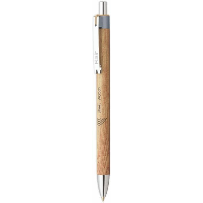 Flair Woody Cliq 0.7mm Retractable Ball Pen | Elegant Pockatable Clip with Attractive Wooden Texture Body | Lightweight and Long-Lasting Ball Pen | Black Ink, Pack of 5