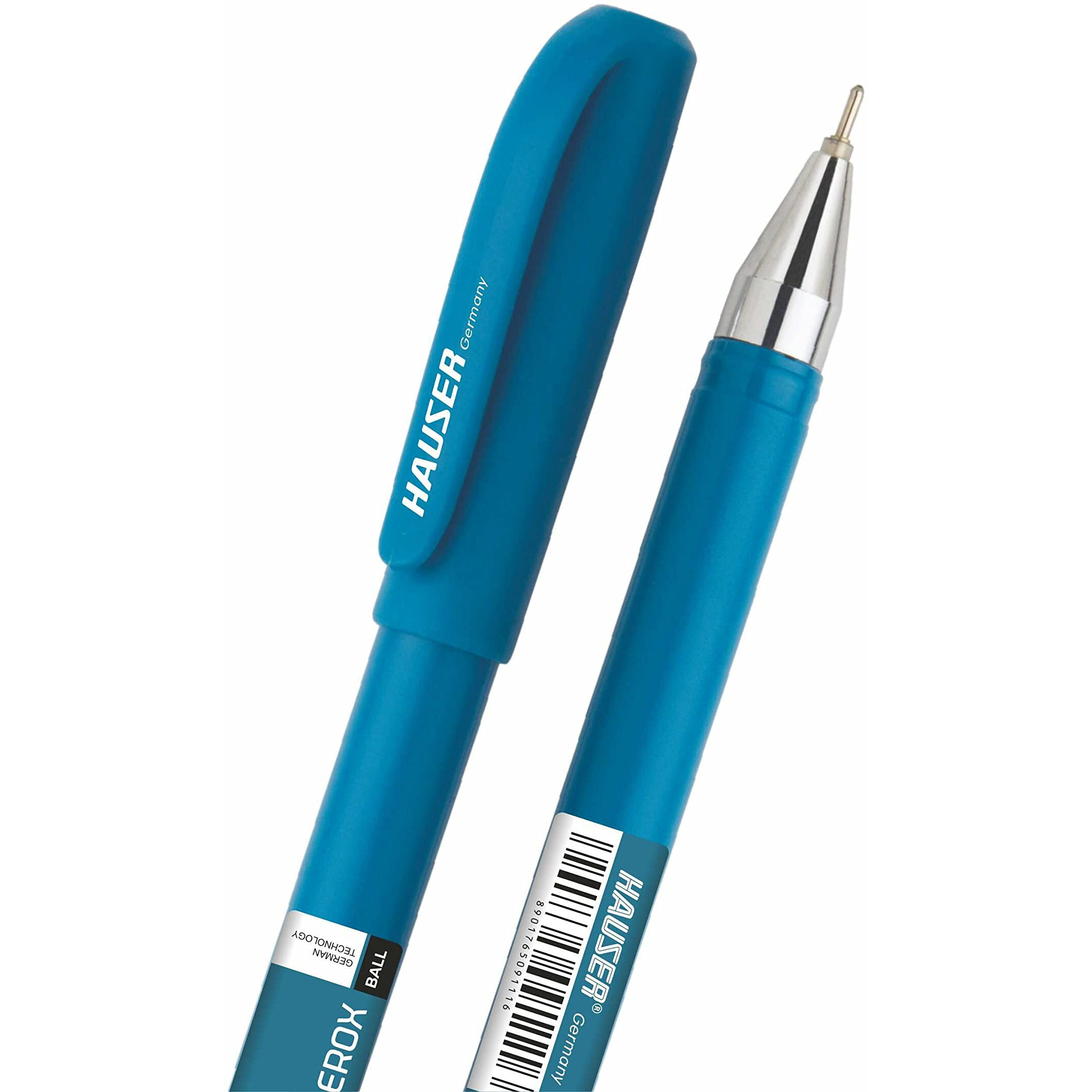 Hauser Aerox 0.6mm Ball Pen Wallet Pack | Shiny Finish & Lightweight Body | Low-Viscosity Ink For Smudge Free Writing | Refillable | Blue Ink, Pack of 10 Pens