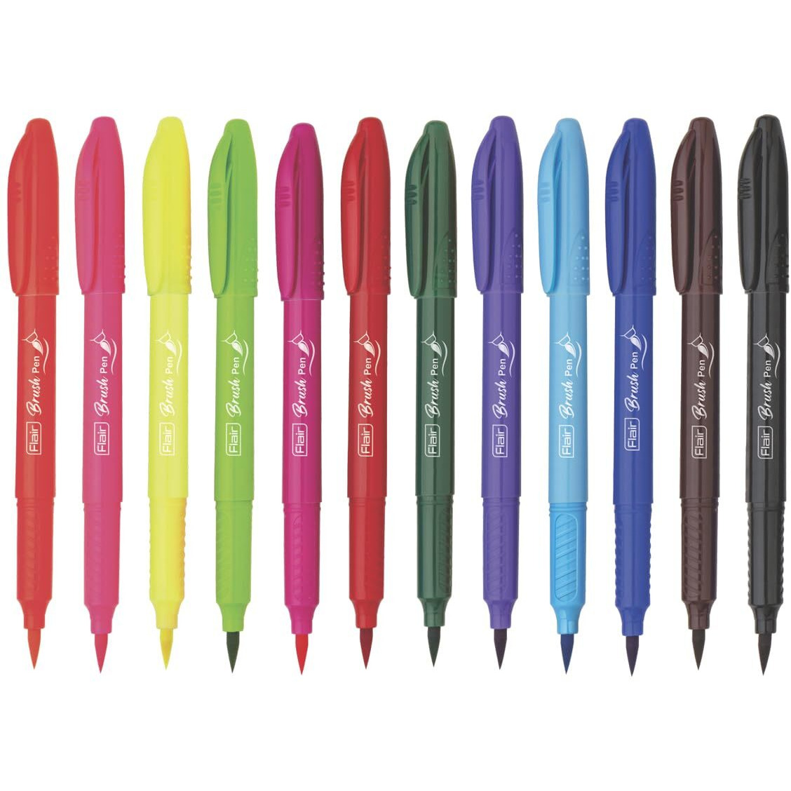 FLAIR Creative Brush Pen With Flexible Tip | Watecolour Effect & Smudge Free Writing | Non-Toxic & Safe For Childrens | A Great Tool For Lettering & Calligraphy | 12 Bright Shades