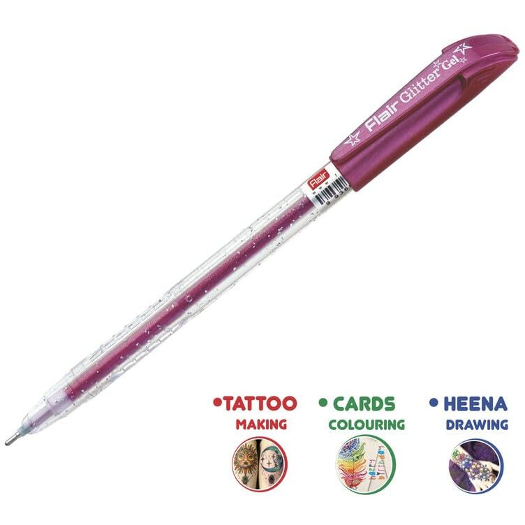 FLAIR Glitter Sparkle 1.0mm Gel Pen Blister Pack | Smooth & Perfect Writing Experience | Non-Toxic Fluid Gel Ink | Beautiful Transparent Body With Sparkles | Set of 10 Different Ink Colors
