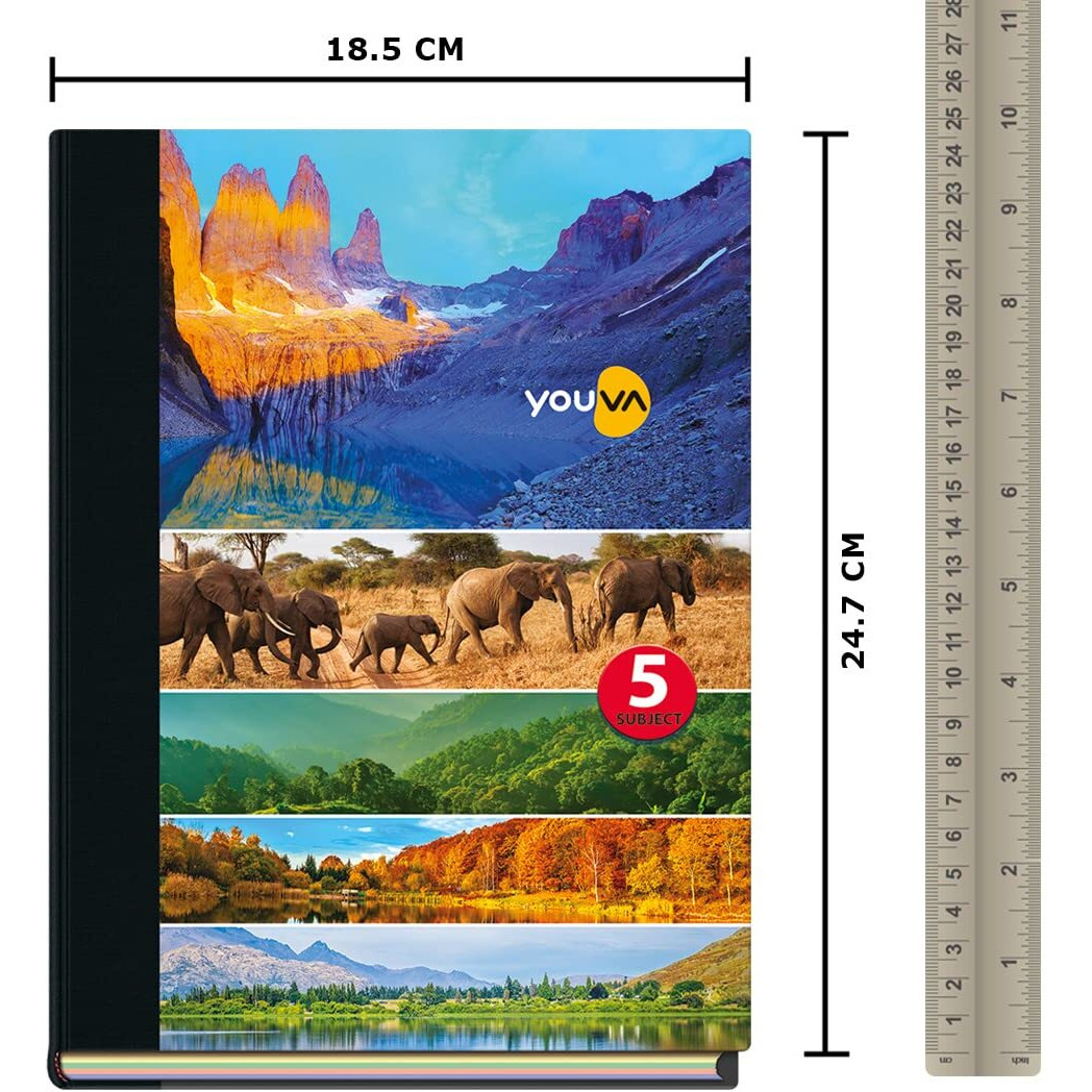 YOUVA Navneet|Case Bound/Hard Cover|5 Subject Notebook For Students And Executives|18.5 Cm X 24.7 Cm|Single Line|400 Pages|Pack Of 1