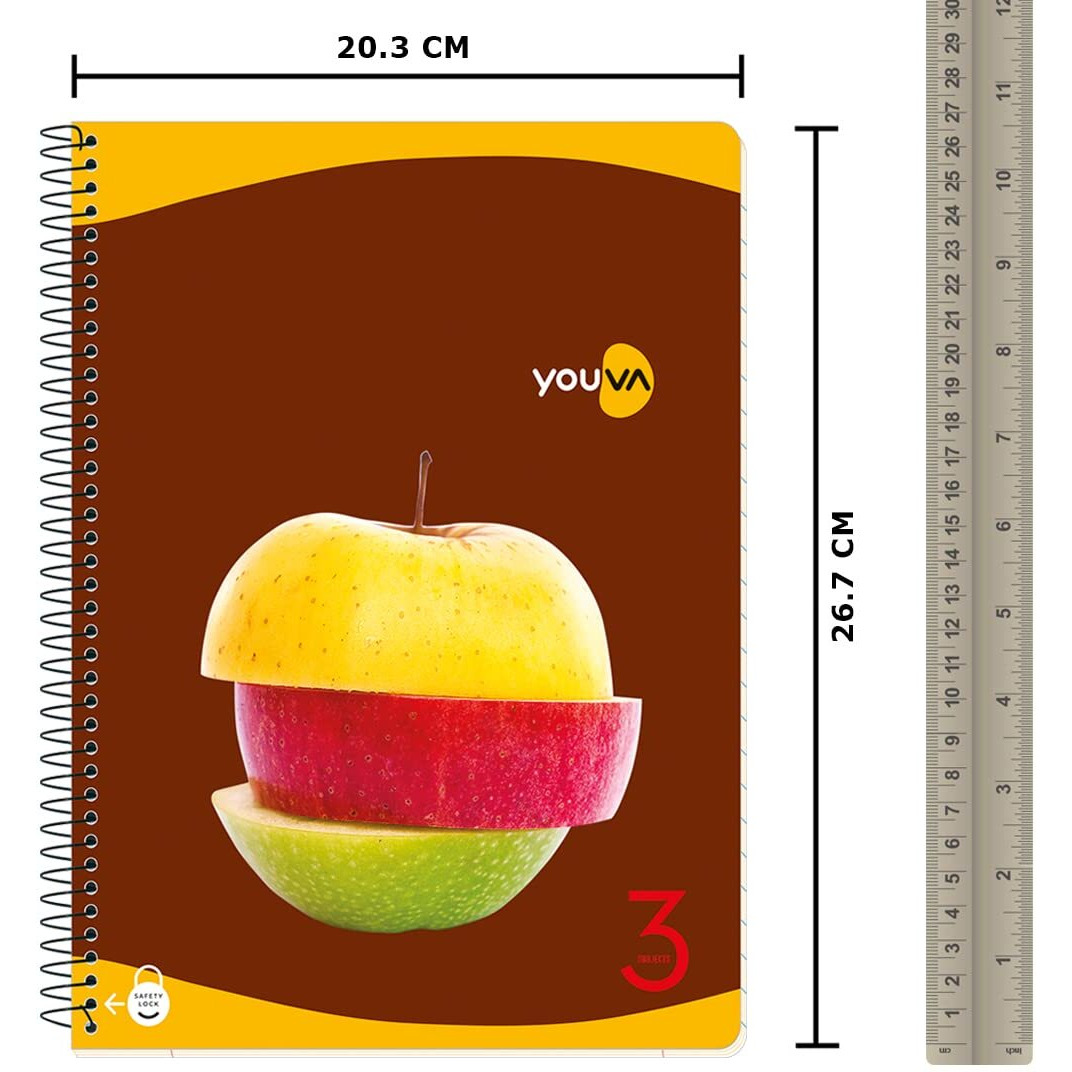 Navneet Youva | 3 Subject Book for Students and Executives | Spiral Bound with safety Lock | Regular Size 20.3 cm x 26.7 cm | Single Line | 150 Pages | Pack of 2