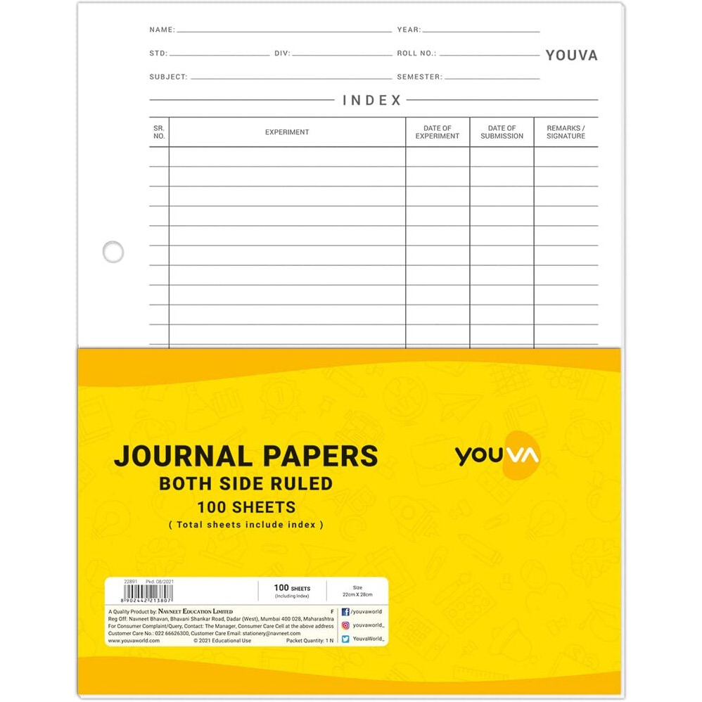 Navneet Youva | Journal Paper for School and Office Executives | 22cm x 28cm | Both Side Ruled | 100 Sheets | Pack Of 1