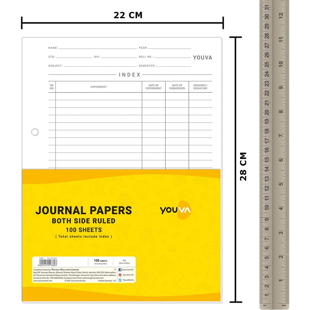 Navneet Youva | Journal Paper for School and Office Executives | 22cm x 28cm | Both Side Ruled | 100 Sheets | Pack Of 1