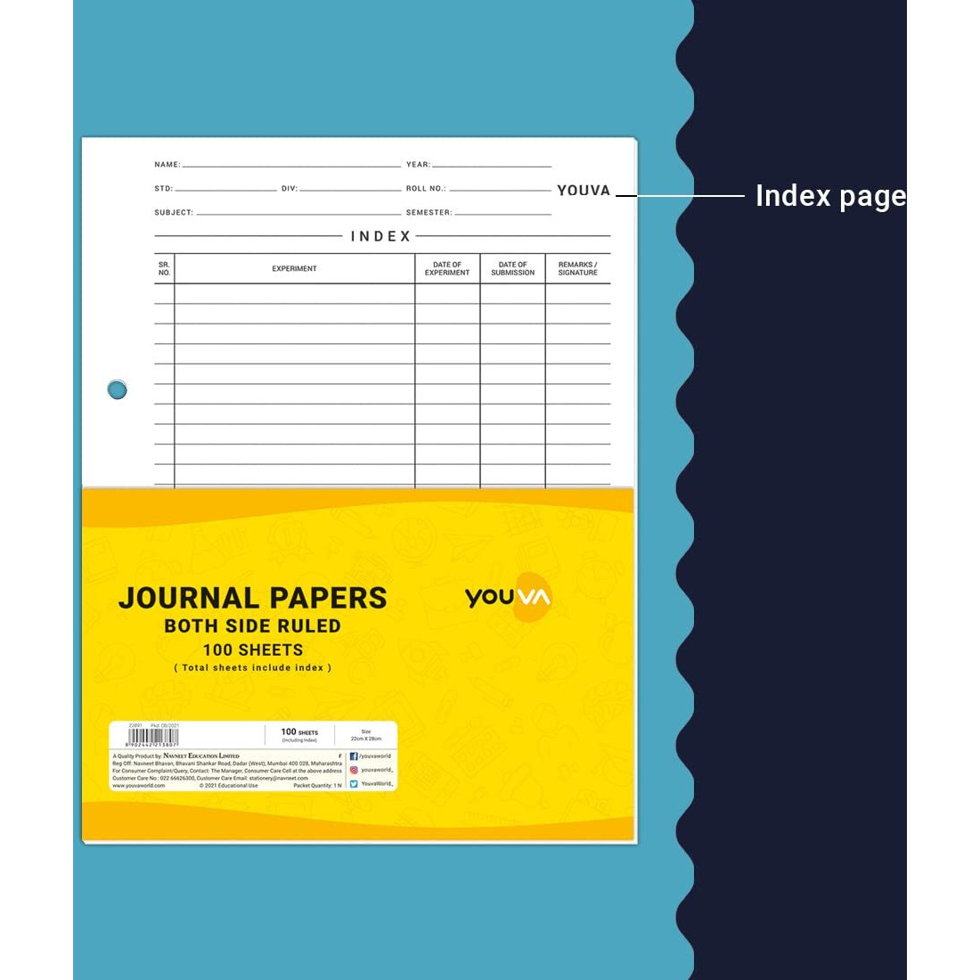 Navneet Youva | Journal Paper for School and Office Executives | 22cm x 28cm | Both Side Ruled | 100 Sheets | Pack Of 1