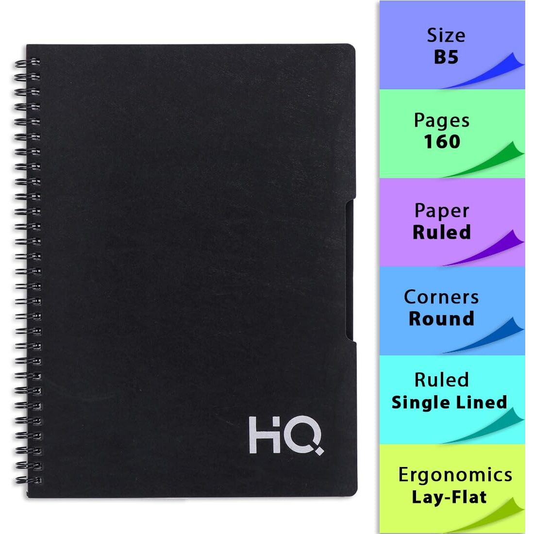 Navneet Youva | Single Subject Wiro Binding Office Spiral Notebook for Personal and Office Use | B5 Size - 25 cm x 17 cm | Black | 160 Pages