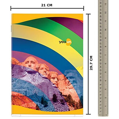 Navneet Youva YOUVA Soft Bound Long Book | A4 Size - 21 Cm X 29.7 Cm | Rainbow Design Notebook For Students | Single Line | 172 Pages | Pack Of 6