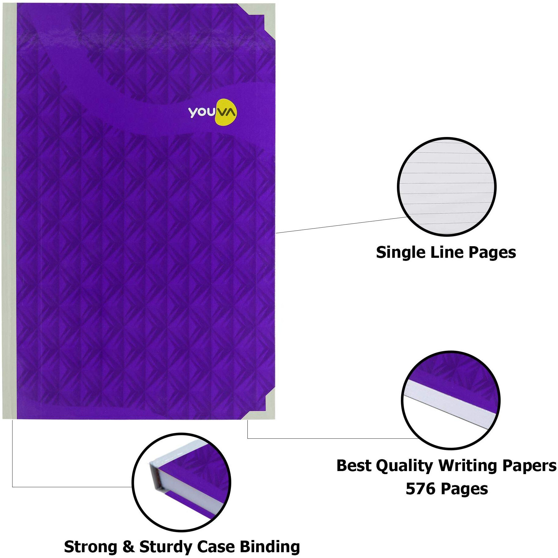 Navneet Youva YOUVA Hard Cover Case Bound | My Notes Long Book | 21Cm X 33 Cm | Single Line | 576 Pages | Pack Of 1