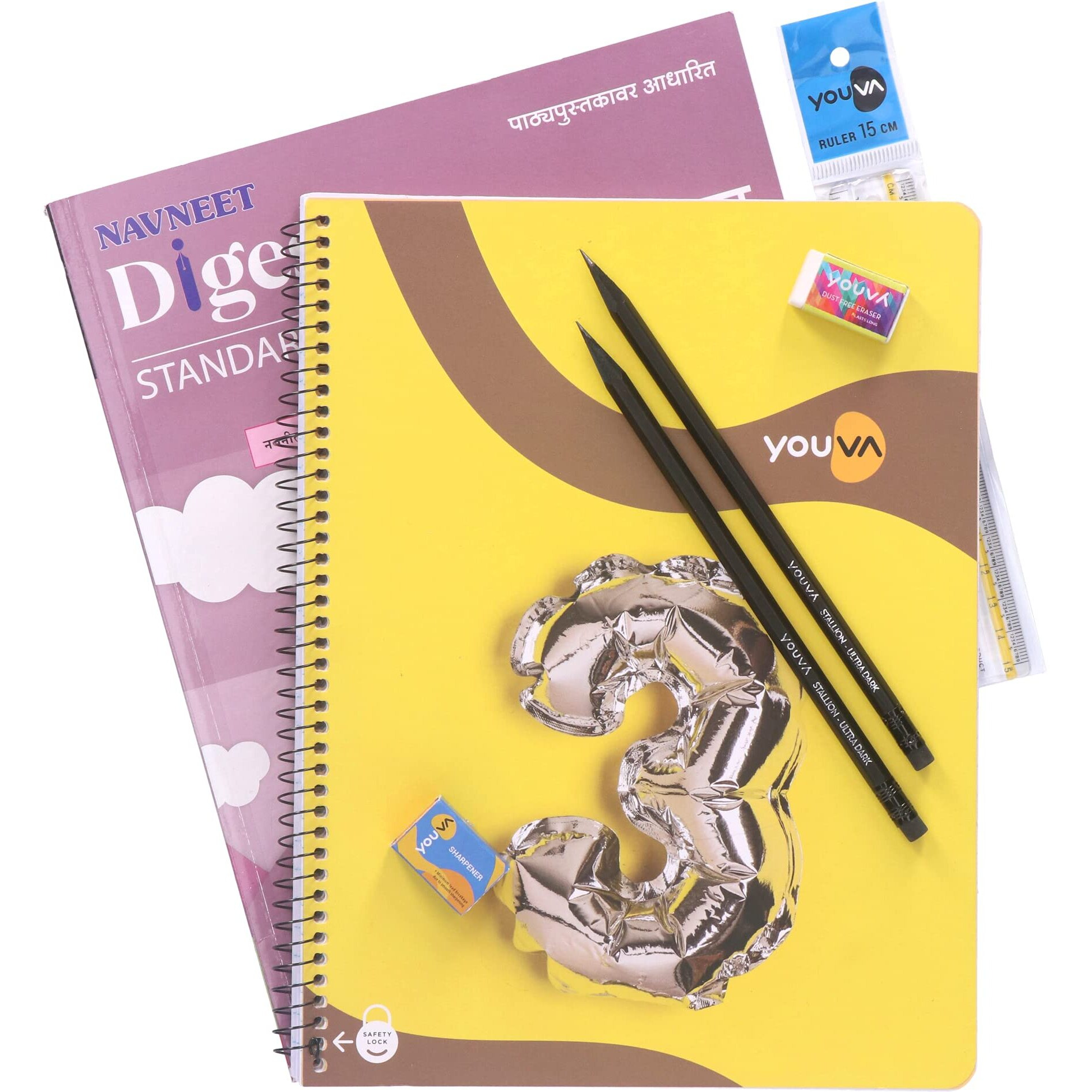 Navneet Youva Happiness Combo Arthashastra Study Kit 1 (1 Digest + 3 Subject Book + 2 Pencils + Sharpner + Eraser + Scale) (23910)