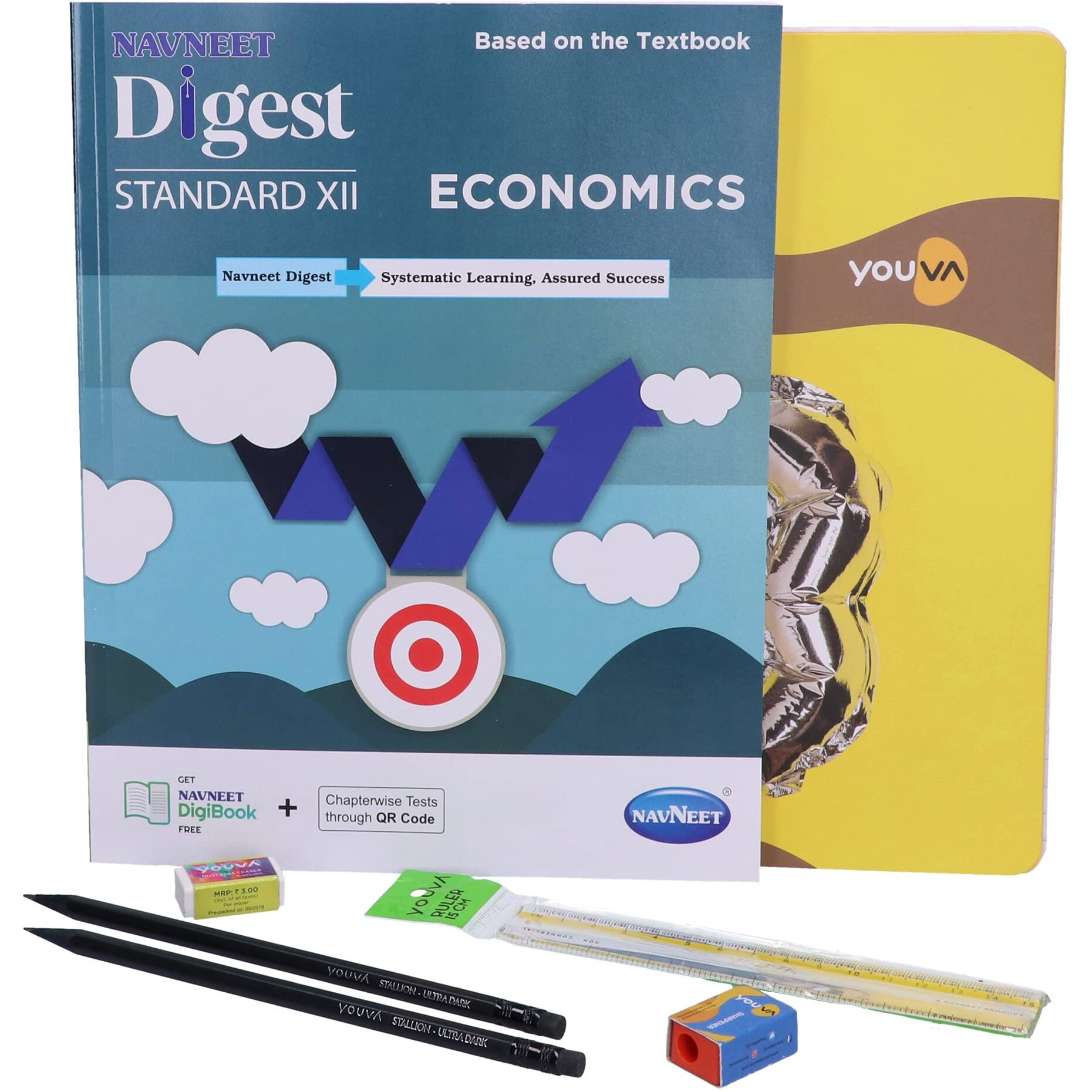 Navneet Youva Happiness Combo Economics Study Kit 1 (1 Digest + 3 Subject Book + 2 Pencils + Sharpner + Eraser + Scale)
