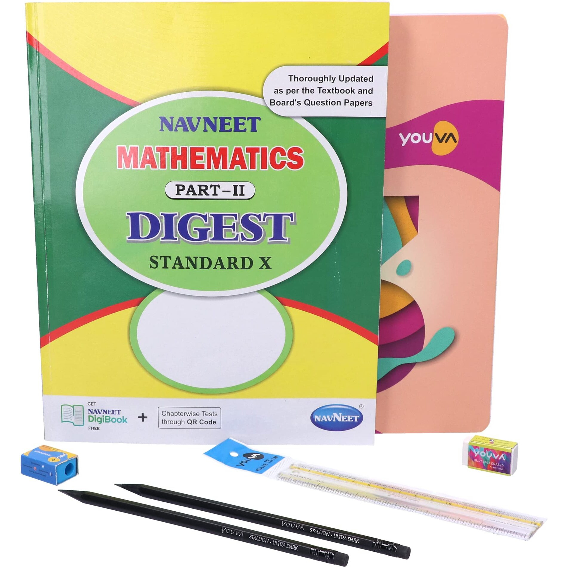 Navneet Youva Happiness Combo Mathematics Study Kit 2 Part 2 (1 Digest + 1Three Subject Book + 2 Pencils + 1 Sharpener + 1 Eraser + 1 Scale)