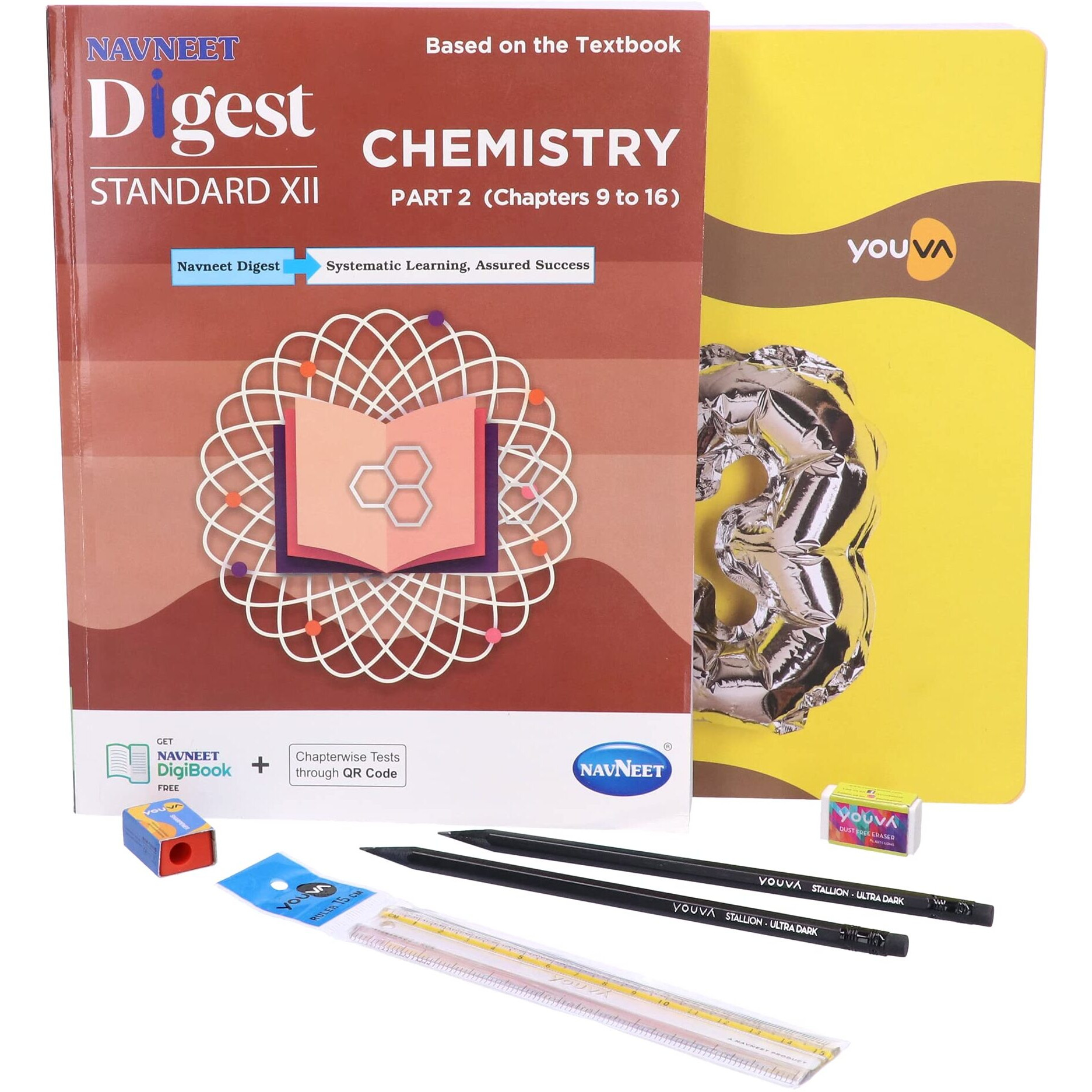 Navneet Youva Happiness Combo Chemistry Study Kit 1 Part 2 (1 Digest + 1 Three Subject Book + 2 Pencils + 1 Sharpener + 1 Eraser + 1 Scale)
