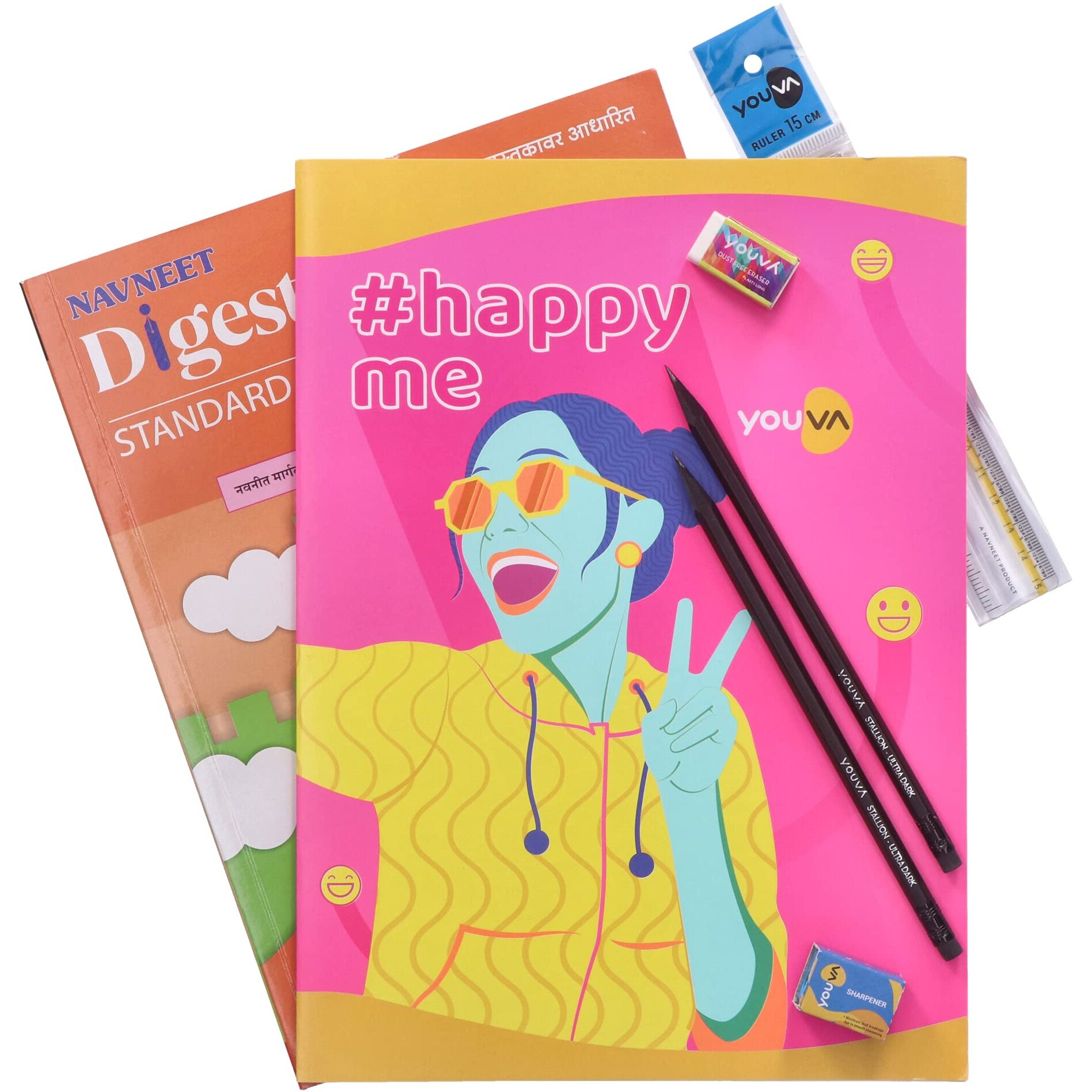 Navneet Youva Happiness Combo Itihas Digest Study Kit (1 Digest + 1 Long Book + 2 Pencils + 1 Sharpener + 1 Eraser + 1 Scale)