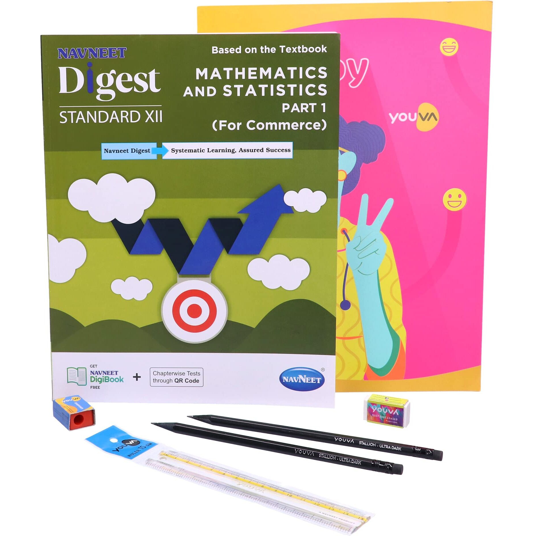 Navneet Youva Happiness Combo Mathematics Study Kit 3 Part 1 (1 Digest + 1 Long Book + 2 Pencils + 1 Sharpener + 1 Eraser + 1 Scale)