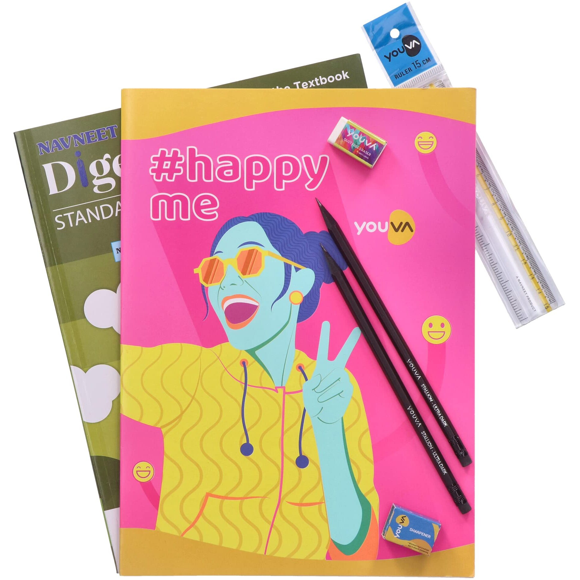 Navneet Youva Happiness Combo Mathematics Study Kit 3 Part 1 (1 Digest + 1 Long Book + 2 Pencils + 1 Sharpener + 1 Eraser + 1 Scale)