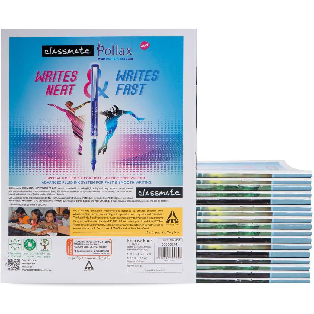 Classmate Notebook - Single Line Interleaf, 120 Pages, Soft Cover, 240mm x 180mm (Pack Of 12)