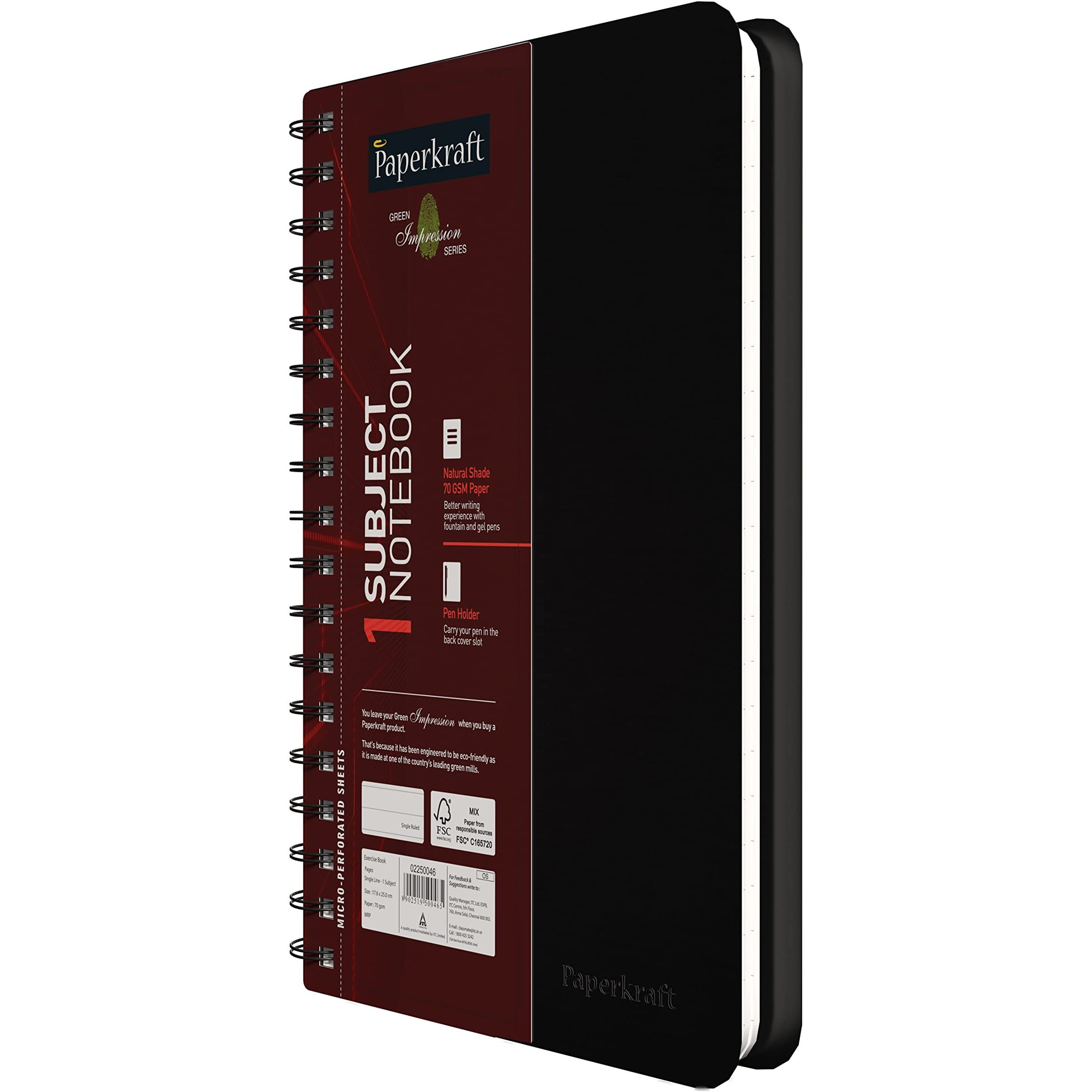Paperkraft Green Impression 1 Subject Wiro Binding Notebook - Single Line, 160 Pages, 148 Mm X 216 Mm