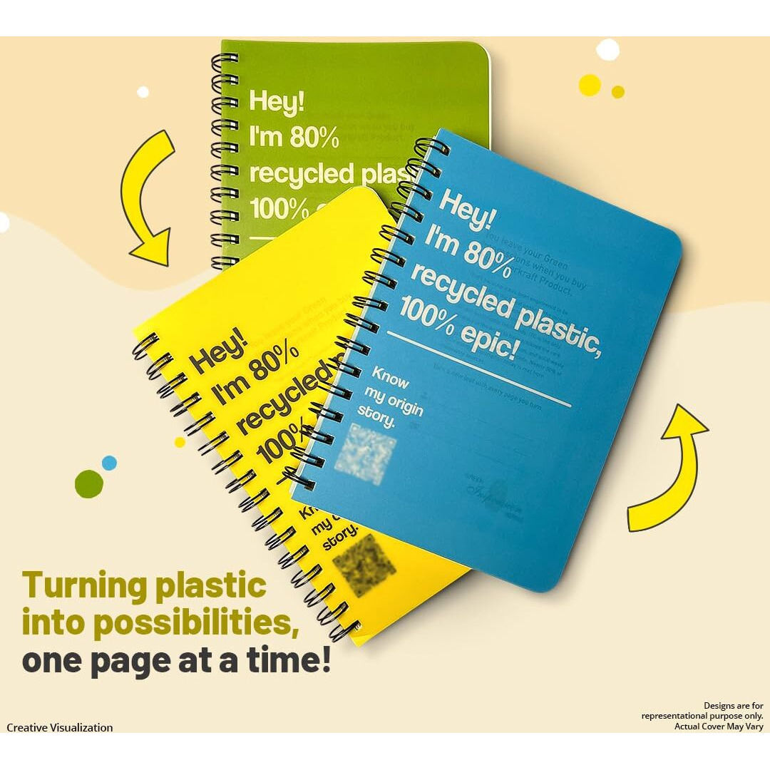 Paperkraft Green Impression | Recyclet PET - Wiro Binding Notebook - Single Line, 160 Pages, 148 Mm X 210 Mm