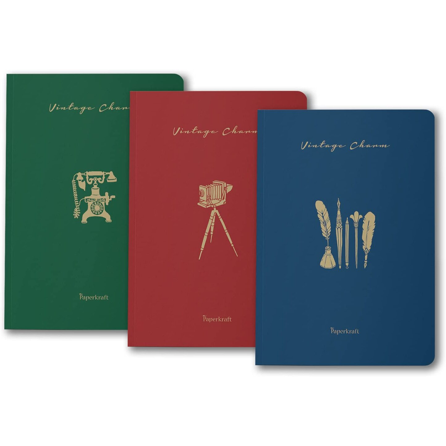 Paperkraft Vintage Series - Color Kraft With Vintage Items Theme  210 Mm X 148 Mm,176 Pages, Unruled, Sewn & Perfect Bound, Pack Of 3
