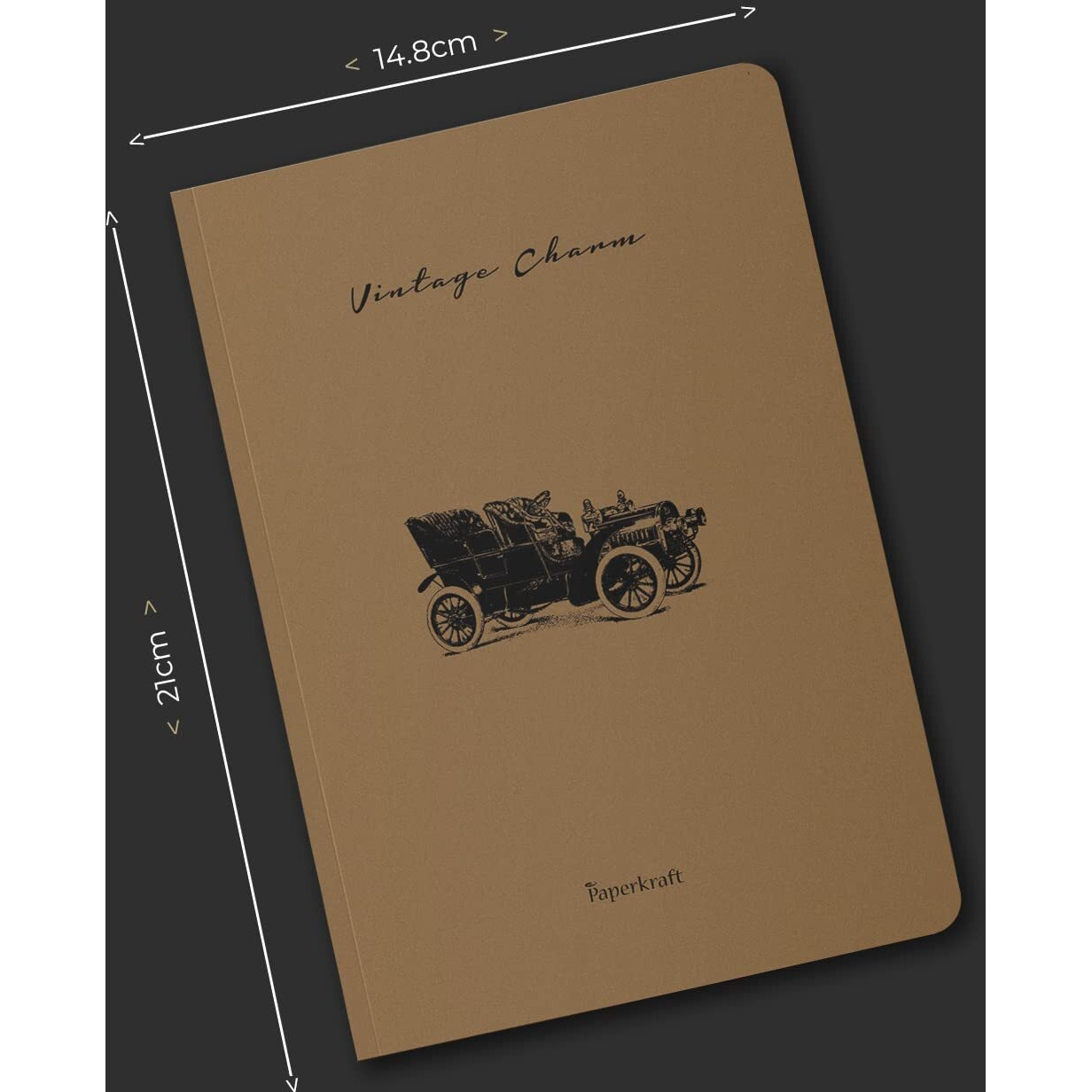 Paperkraft Vintage Series - Brown Kraft With Automotive Theme  210 Mm X 148 Mm,176 Pages, Unruled, Sewn & Perfect Bound, Pack Of 3