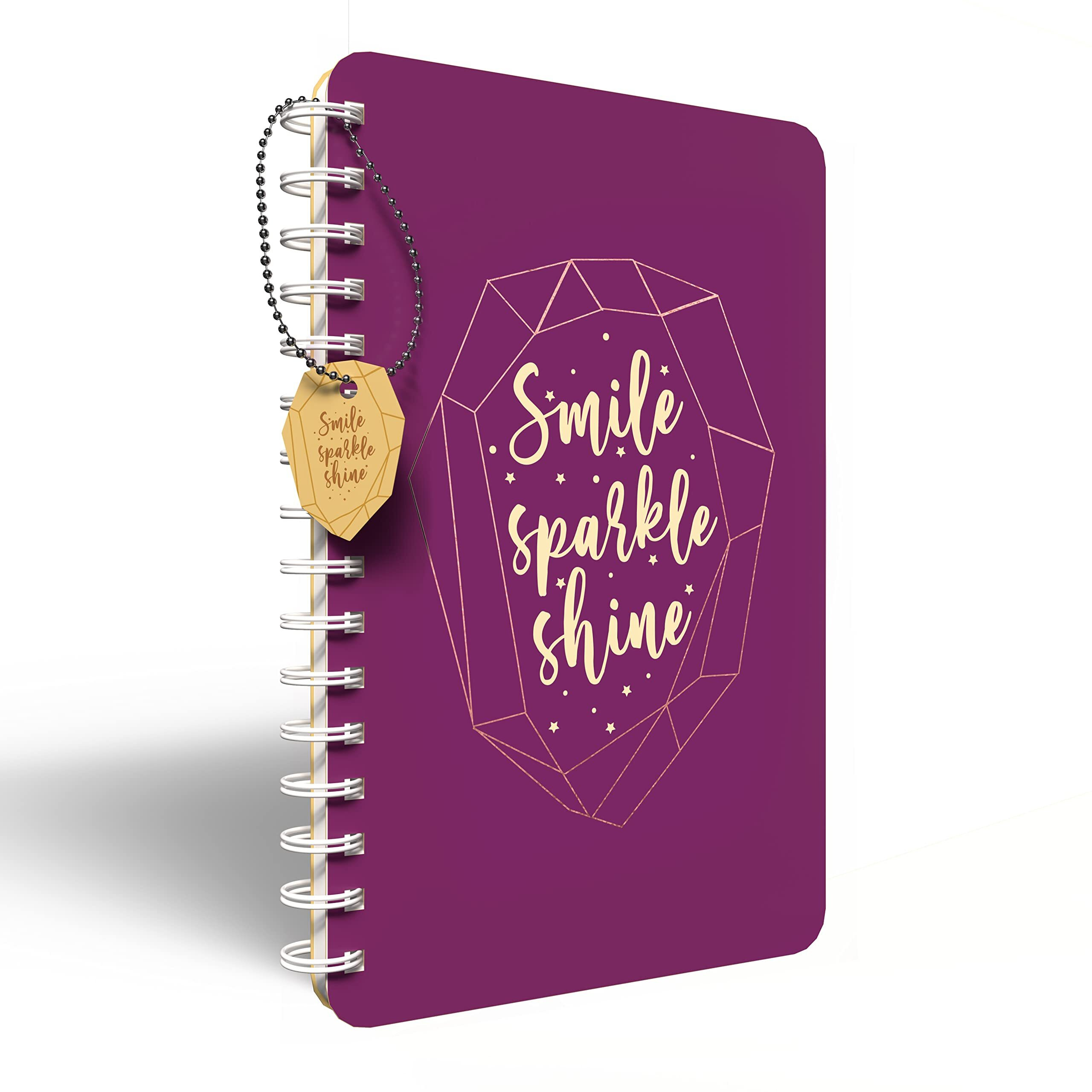 Paperkraft A5 Designer Wiro Hard Bound diaries I Paper Dangler + 3 special inserts I 70 GSM I 168 Ruled Pages| Gemstone Theme (Smile, Sparkle, Shine)