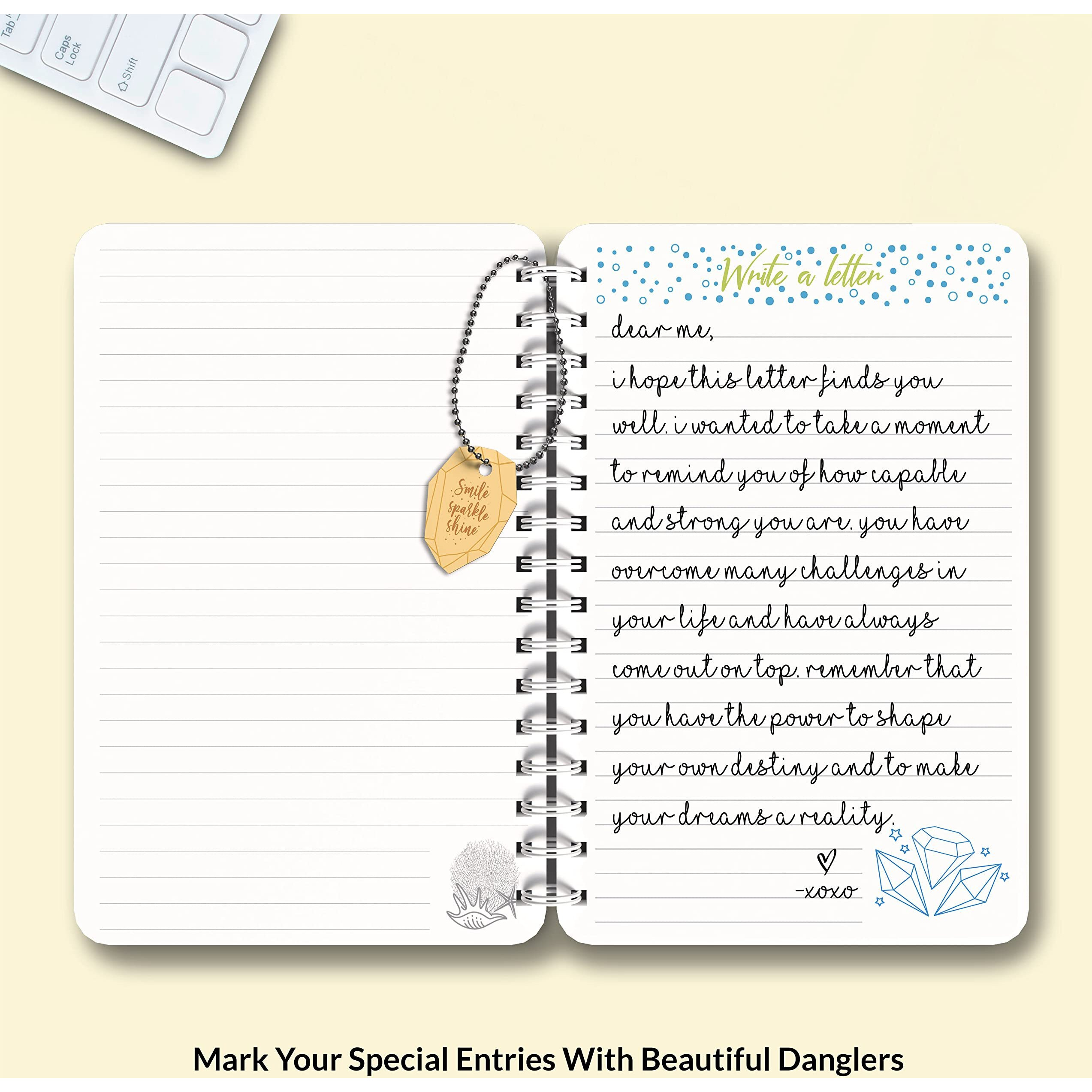 Paperkraft A5 Designer Wiro Hard Bound diaries I Paper Dangler + 3 special inserts I 70 GSM I 168 Ruled Pages| Gemstone Theme (Smile, Sparkle, Shine)
