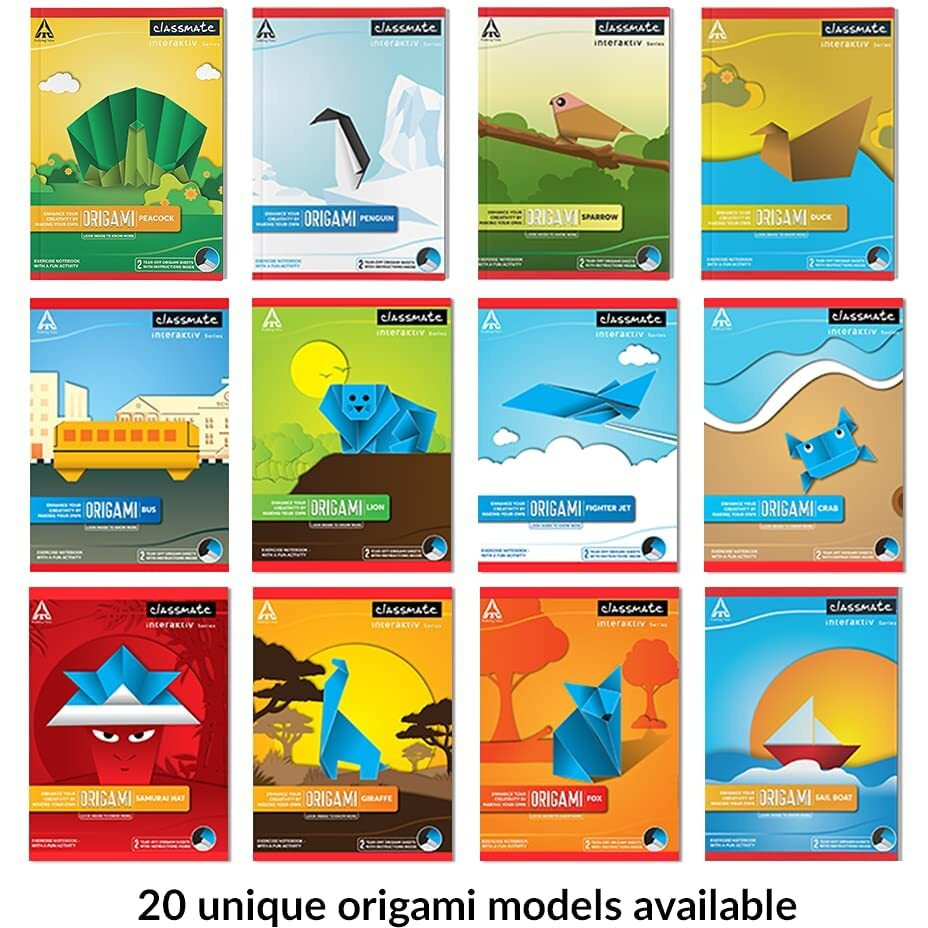 Classmate Origami Notebooks - Single Line, 168 Pages, 240 mm x 180 mm - Pack Of 12