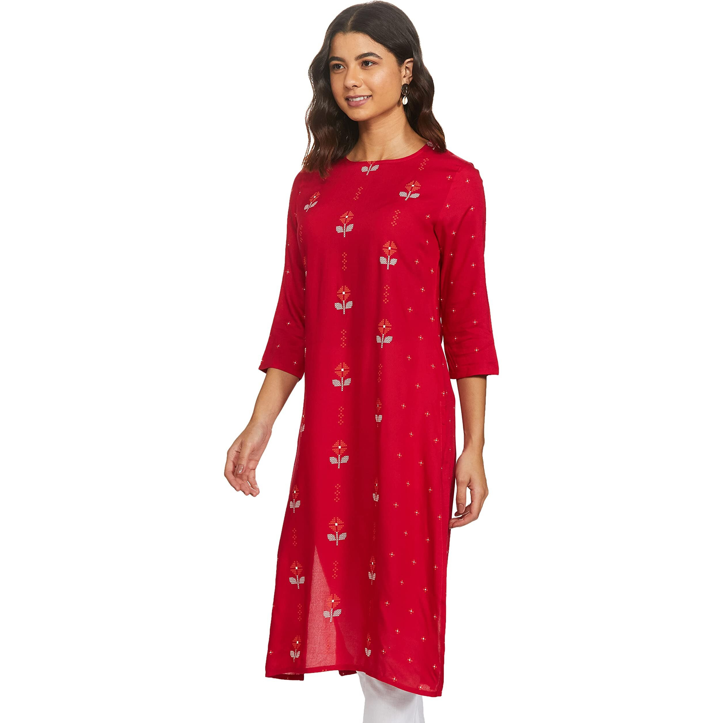 Max Rayon Women's Printed Straight Kurta (Daamsp20Cr21Fuchsia)_M