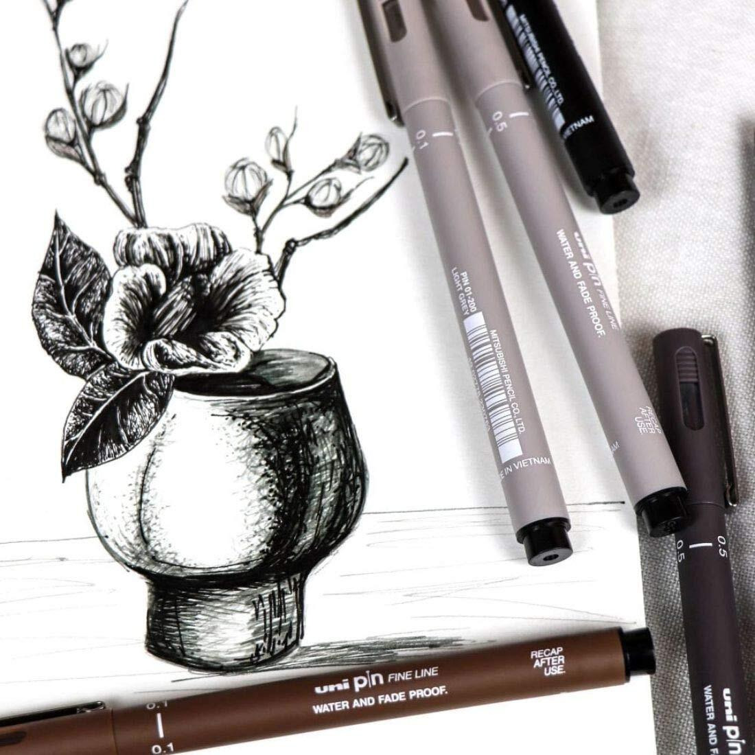 Uniball PIN-200 0.1 mm Fineliner Drawing Pen | Water & Fade Proof Pigment Ink | Ideal For Technical Drawing, Mandala, Calligraphy, Sketching, Doodle Drawing & DIY Crafts | Dark Grey, Pack of 1
