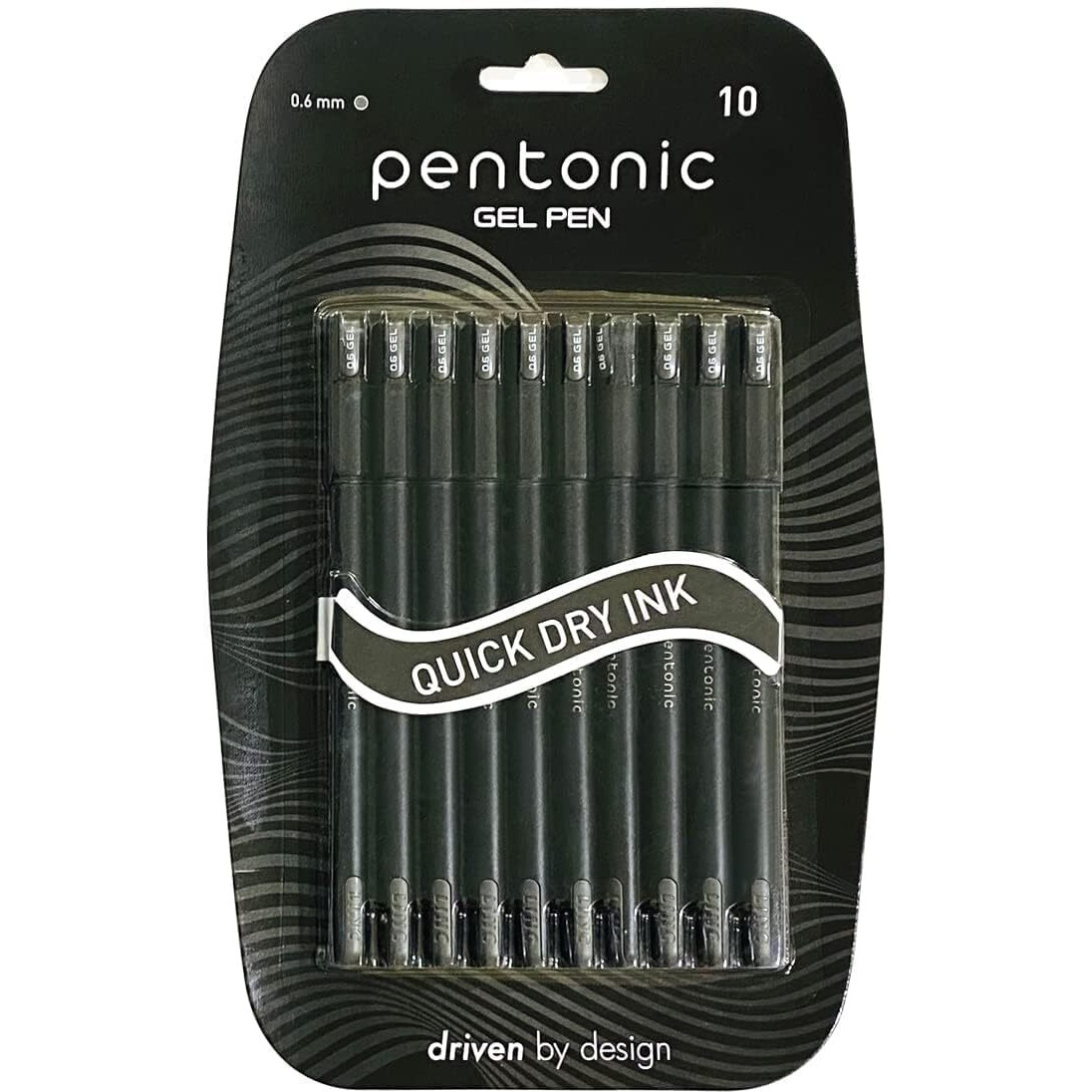 Pentonic 0.6 mm Gel Pen Blister Pack | Black Body | Black Ink | Set of 10