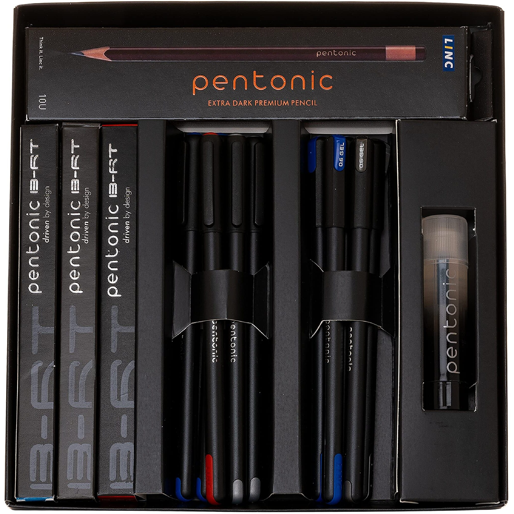 Pentonic Smart Kit | 3 B-RT Pens, 5 Ball Pens, 5 Gel Pens, 1 Glue, 10 Wooden Pencils | 5 in 1 Stationery Gift Box