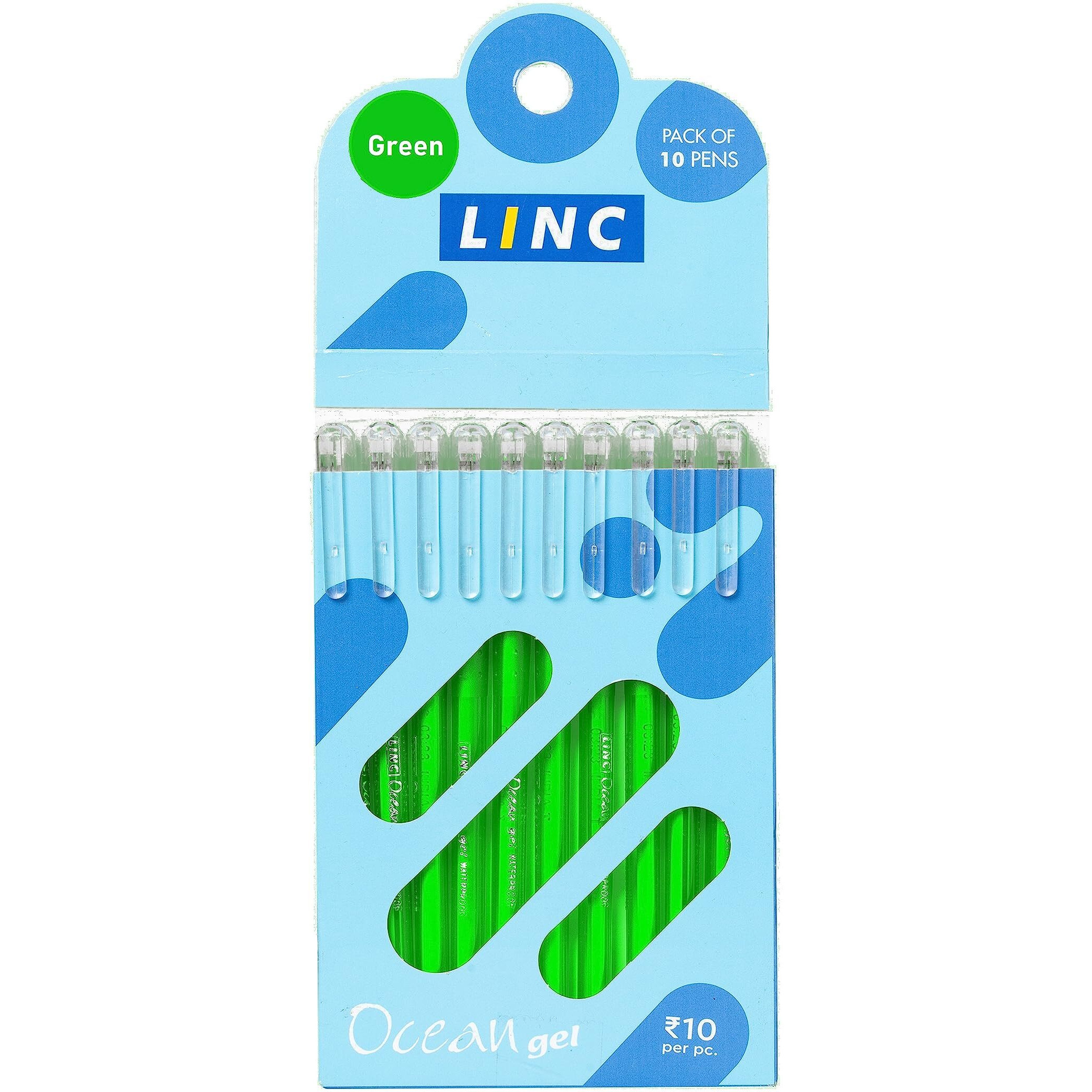Linc Ocean Classic 0.55mm Gel Pen | Green Ink | Set Of 10