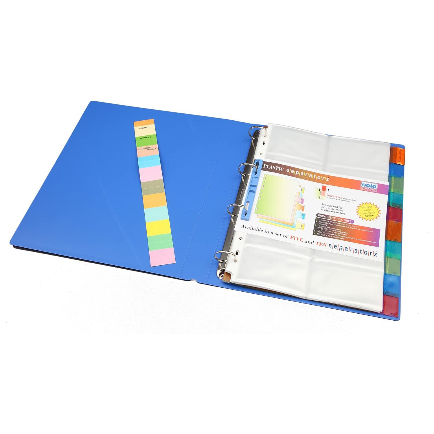 Solo A4 Business Cards Holder File, 500 Cards Pockets with Indexes Professional Document Organizer for Name, Visiting, Credit, Debit & ID Office Cards with Hard Plastic Cover File (Blue)