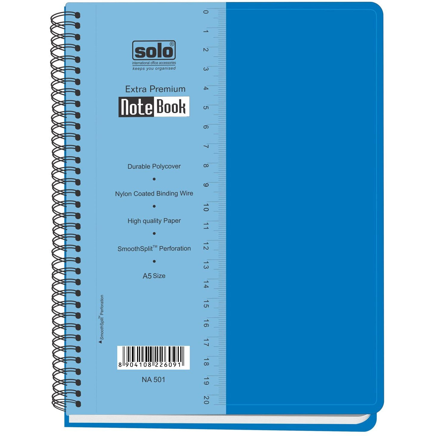 Solo A5 Premium Notebook with Spiral Wiro Binding & 160 Pages, Perfect Ruled Book for Office, College and School & Writing book for Meetings & Appointments (Blue)