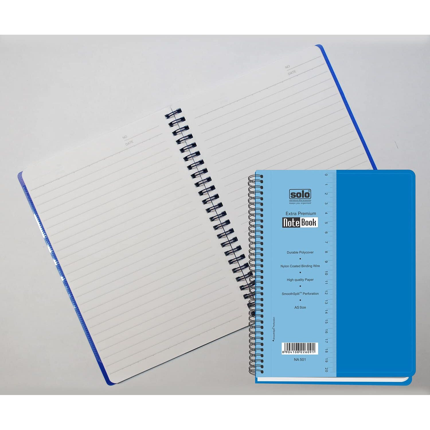 Solo A5 Premium Notebook with Spiral Wiro Binding & 160 Pages, Perfect Ruled Book for Office, College and School & Writing book for Meetings & Appointments (Blue)