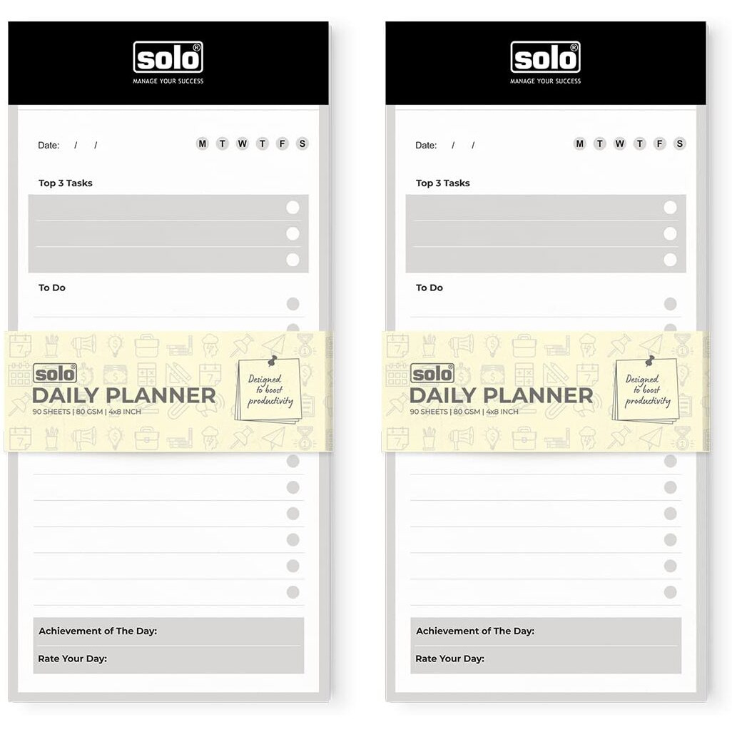 SOLO Set of 2 Daily Planner, Undated, To Do List, 90 Tear Off Sheets, 8.5&quotx4 Pad, Daily Schedule Planner, 80 GSM Paper