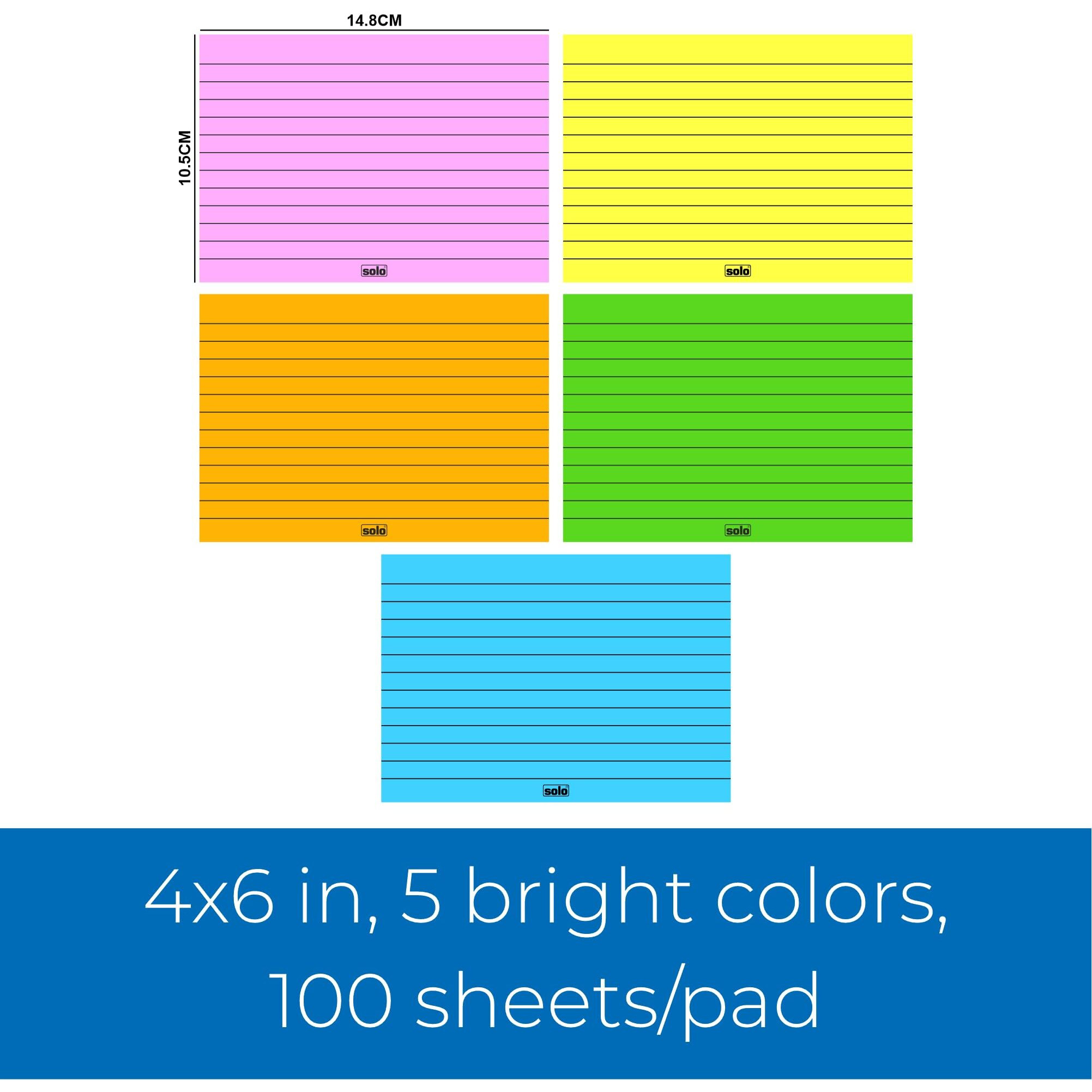 SOLO Memo Ruled Blocks Pack of 2, 100 Tear-Off Sheets in 5 Different Color with 80 GSM, Fountain Pen Friendly Lined Pages for School & College Project, Assignment & Practical (Landscape, 148 x 105 mm)